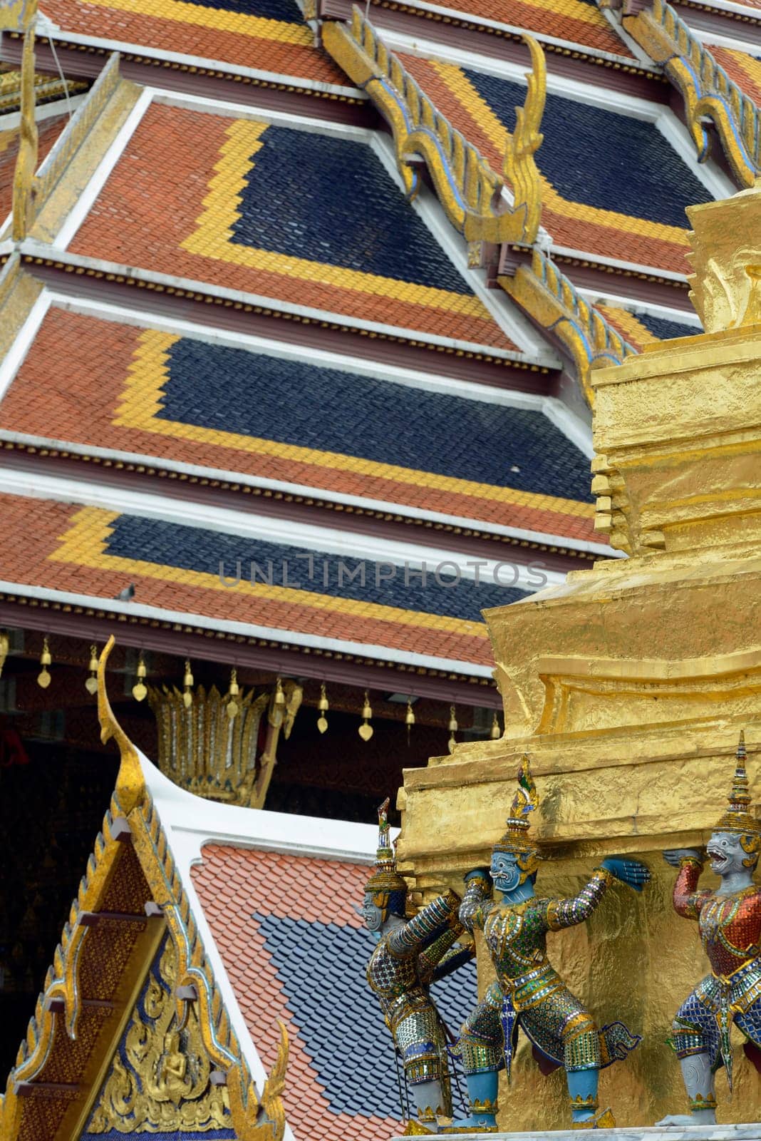 The temple complex of Wat Phra Kaew in the capital Bangkok of Thailand in South East Asia.