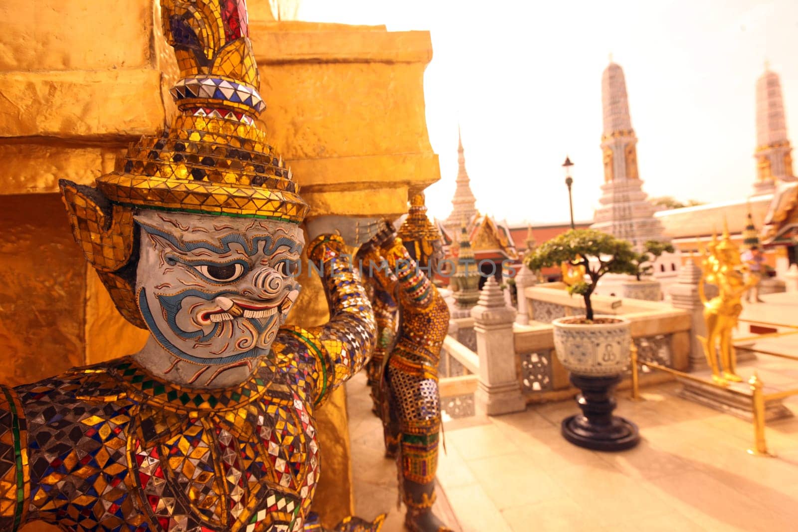 A Ramakien figure inside Wat Phra Keo in the temple gelaende at the Royal Palace in the historic center of the capital Bangkok in Thailand.