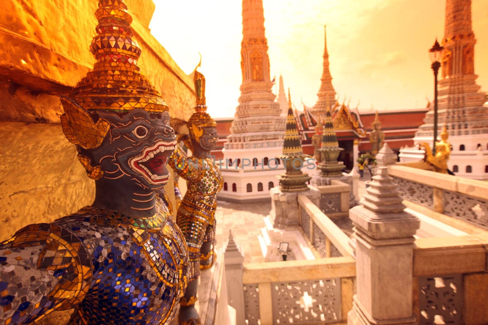 A Ramakien figure inside Wat Phra Keo in the temple gelaende at the Royal Palace in the historic center of the capital Bangkok in Thailand.