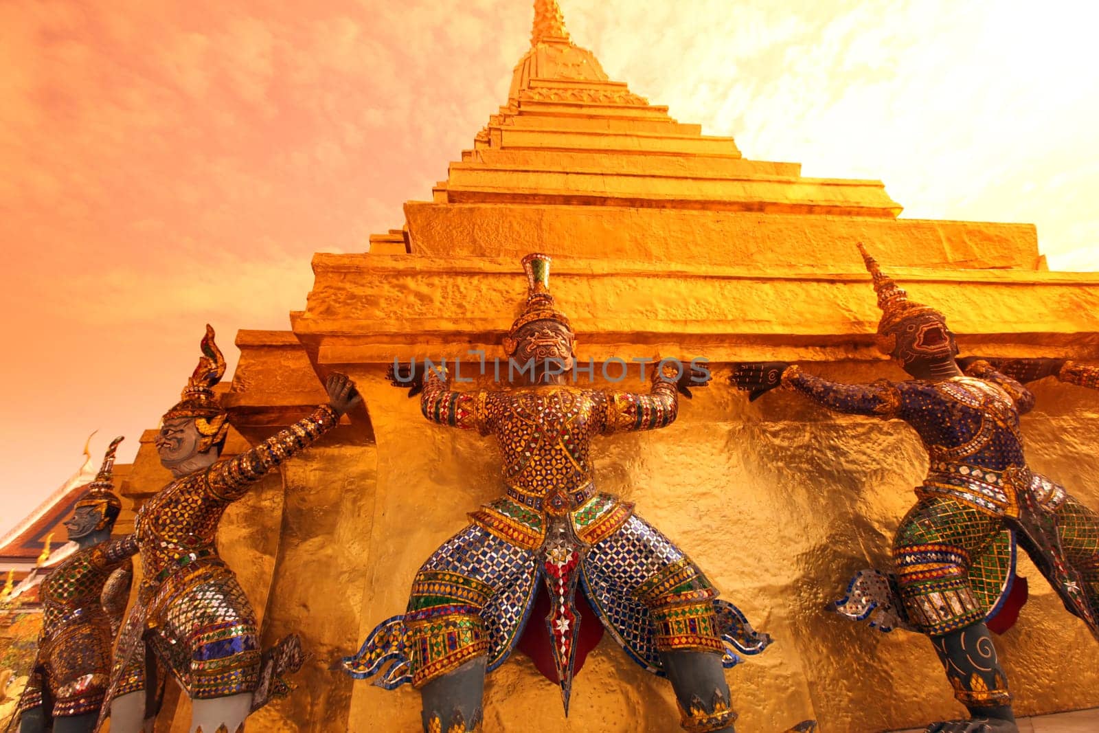 A Ramakien figure inside Wat Phra Keo in the temple gelaende at the Royal Palace in the historic center of the capital Bangkok in Thailand.