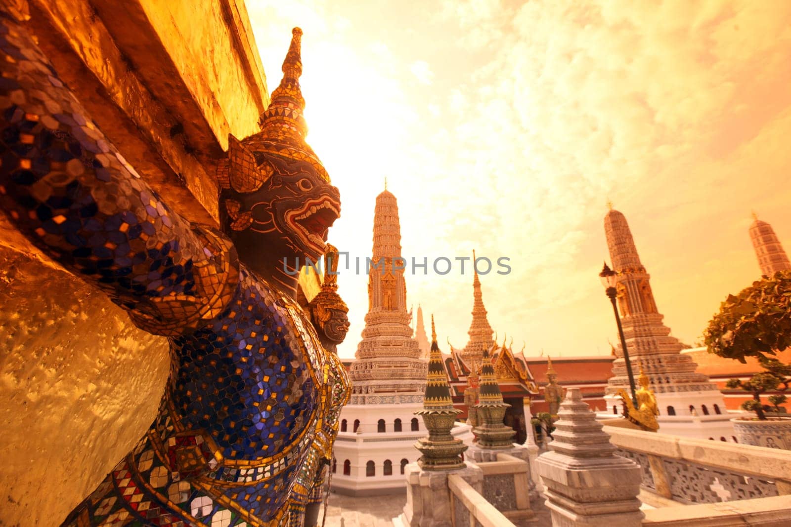 A Ramakien figure inside Wat Phra Keo in the temple gelaende at the Royal Palace in the historic center of the capital Bangkok in Thailand.