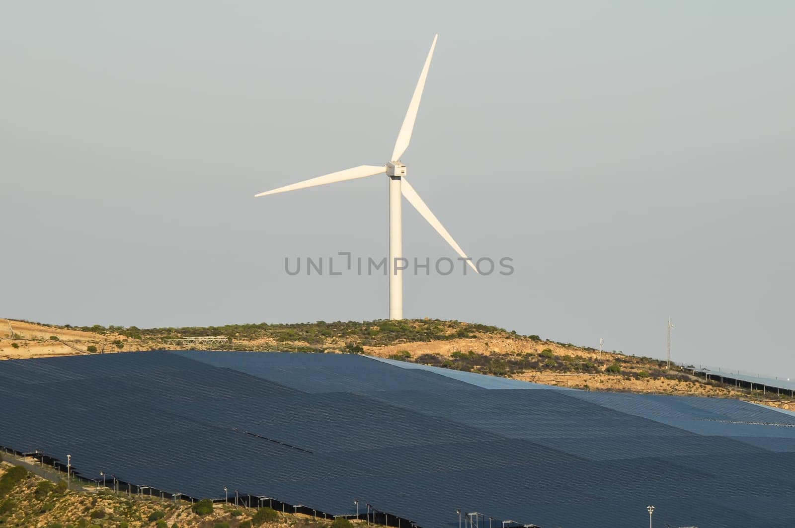 Power Plant Renewable Energy Wind Turbines and Solar Panels
