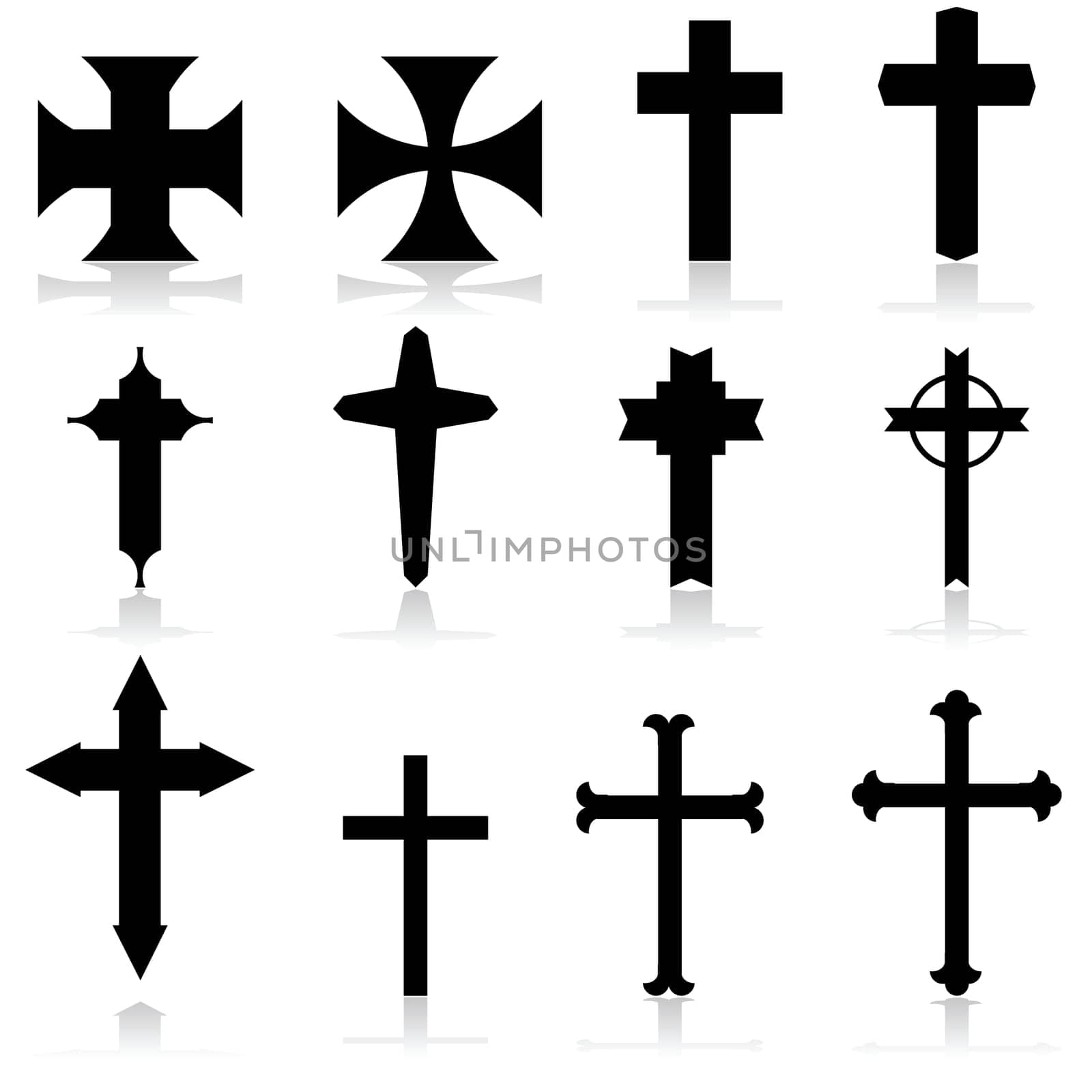 Icon set showing crosses in different patterns and designs