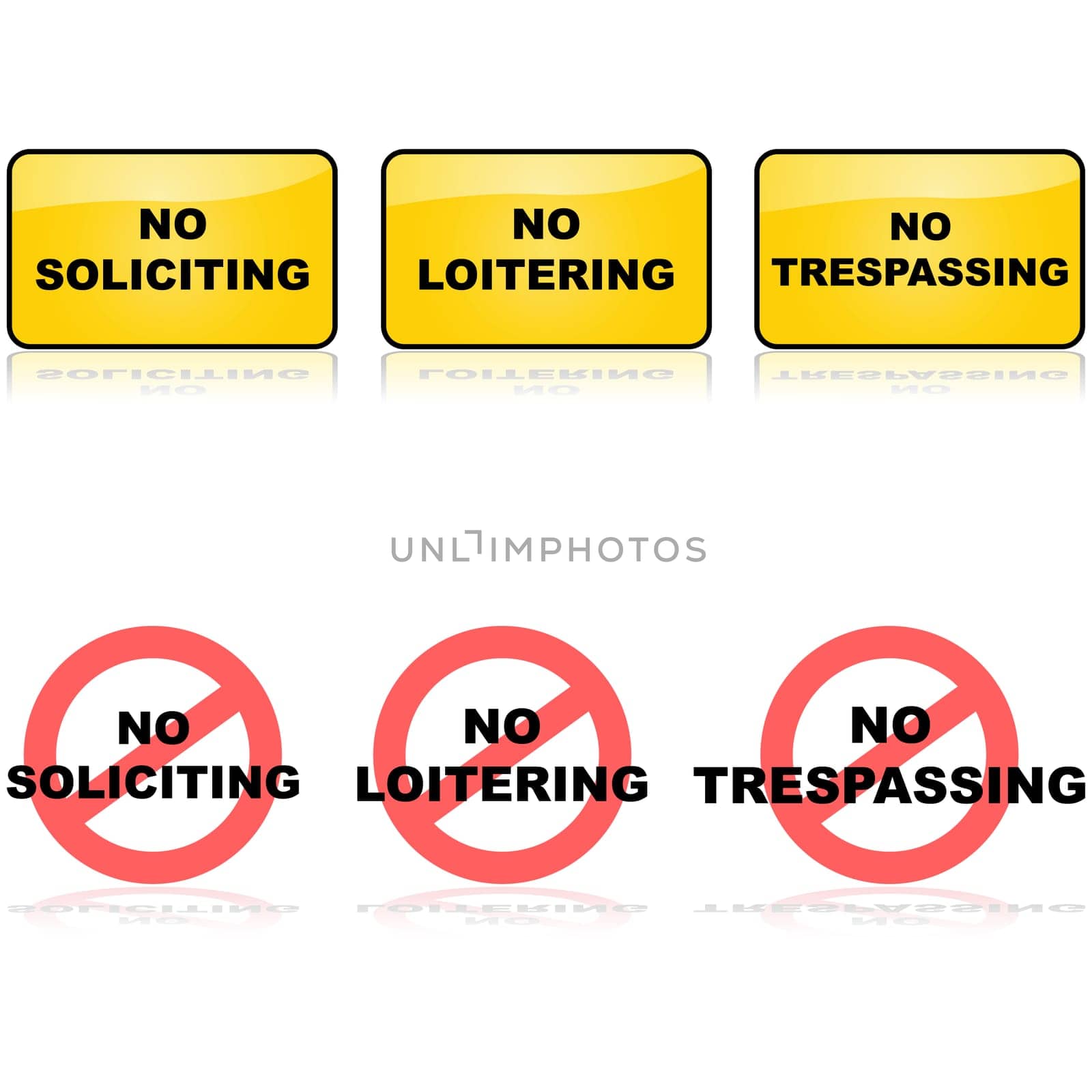Set of signs for no loitering, soliciting or trespassing