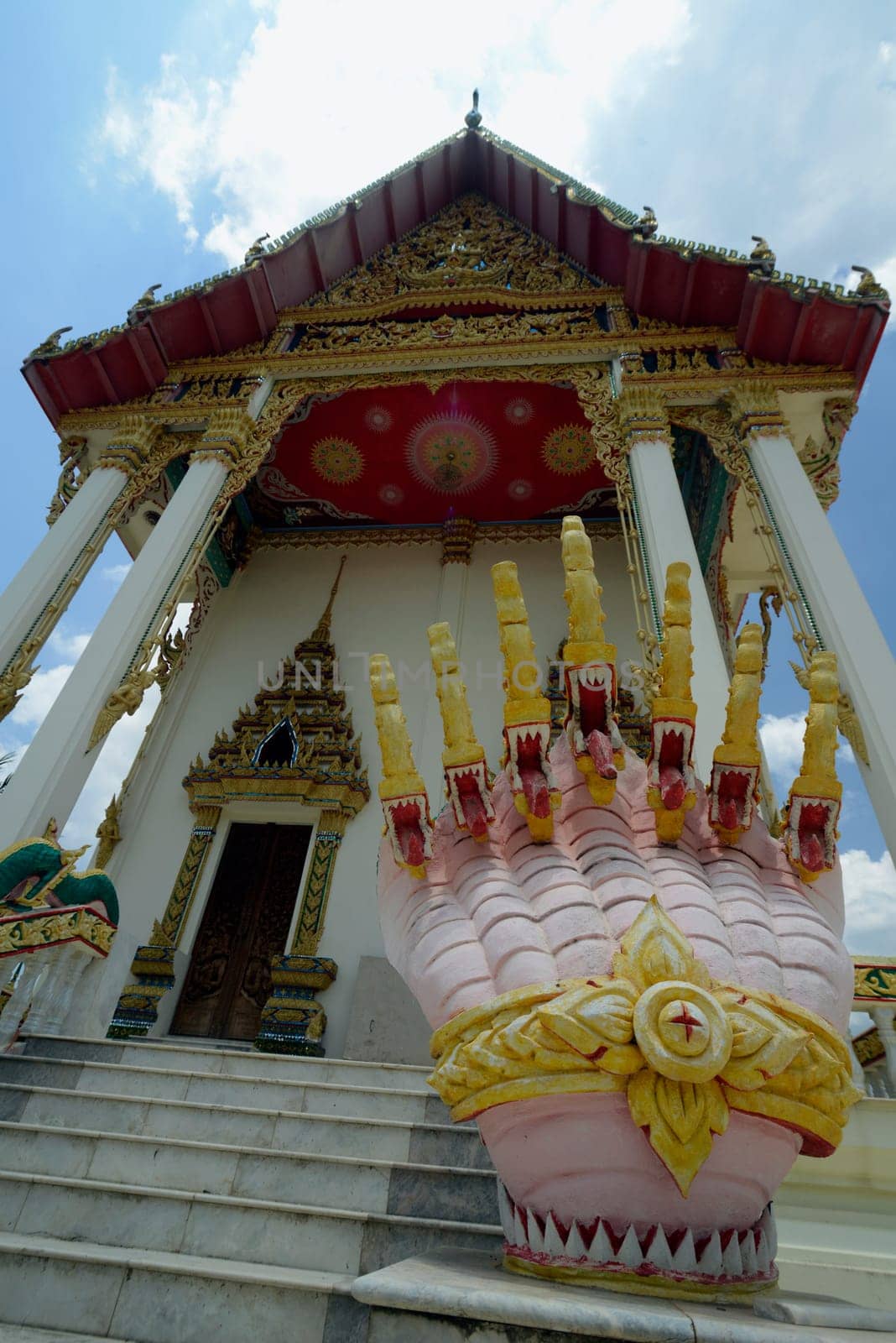The temple Wat Pak Saeng near Lakhon Pheng on the Mekong River in Amnat Charoen province northwest of Ubon Ratchathani in northeastern Thailand in South East Asia.