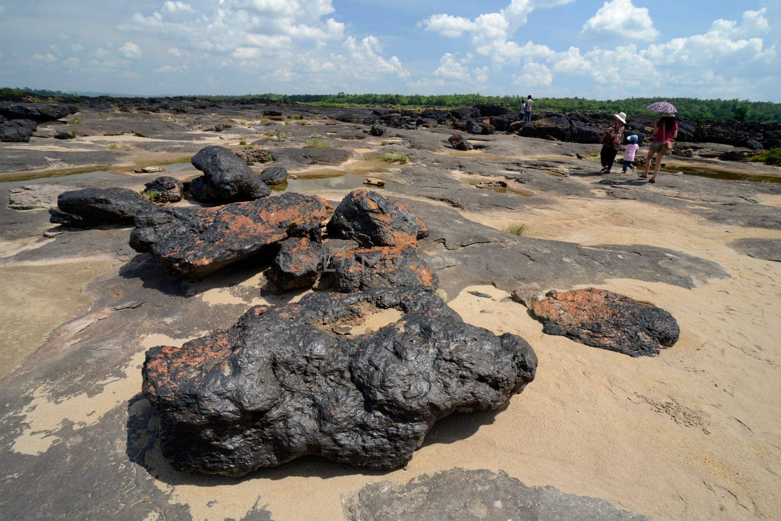 Fractures of a meteorite in the stone landscape in the Mekong River of the Sam Phan Bok Natural Park near Lakhon Pheng on the Mekong River in Amnat Charoen province northwest of Ubon Ratchathani in northeastern Thailand in South East Asia.