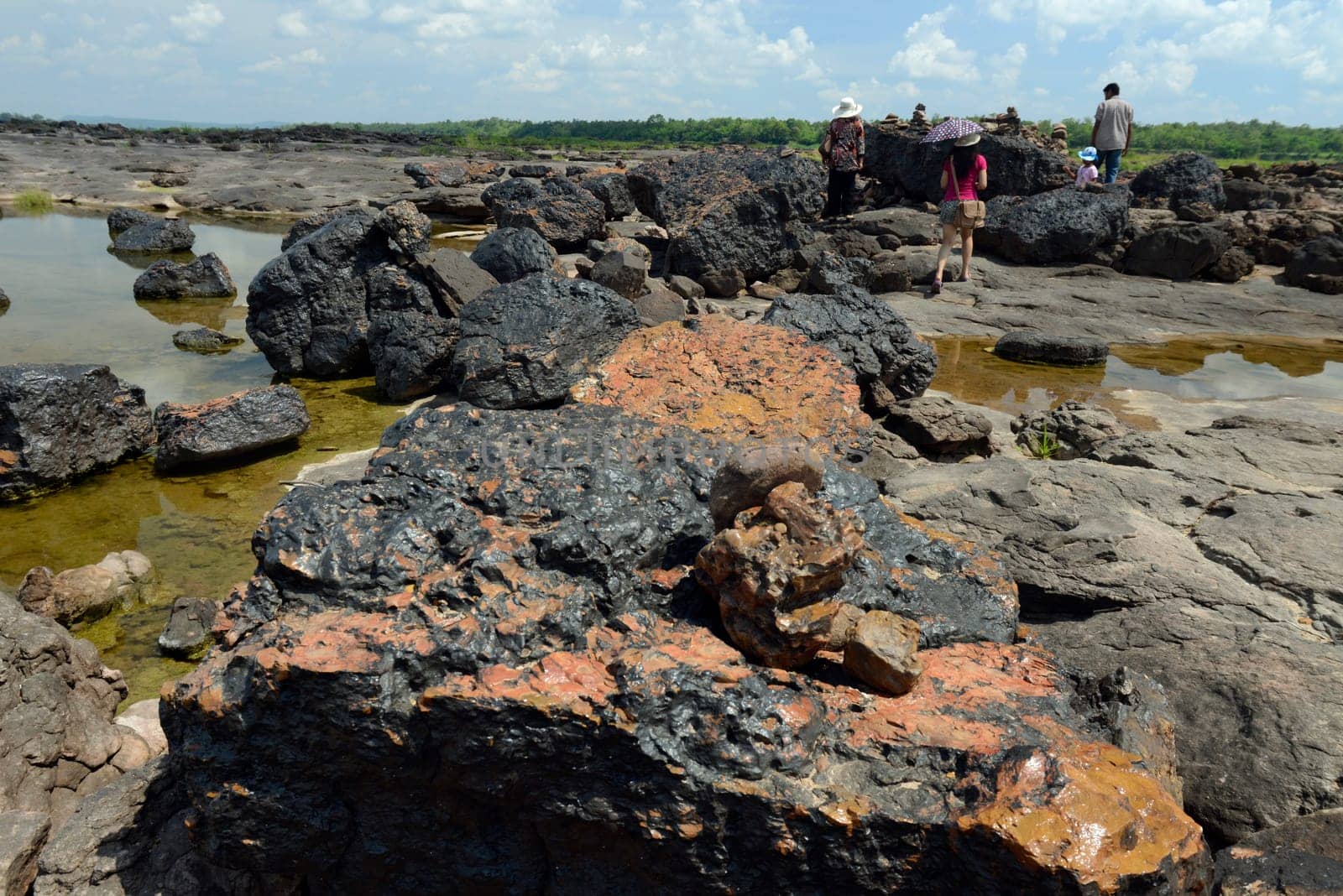 Fractures of a meteorite in the stone landscape in the Mekong River of the Sam Phan Bok Natural Park near Lakhon Pheng on the Mekong River in Amnat Charoen province northwest of Ubon Ratchathani in northeastern Thailand in South East Asia.