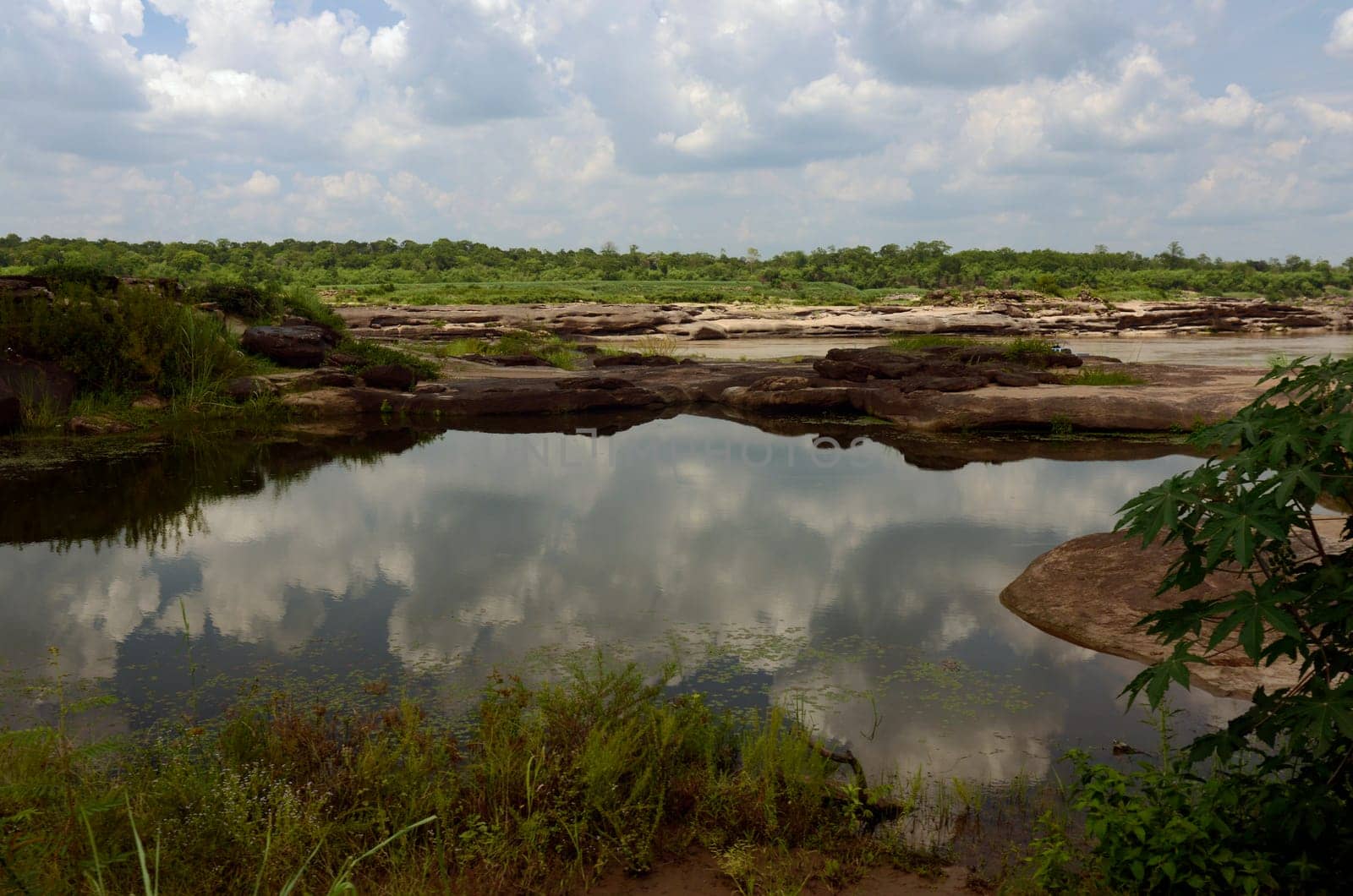 The stone landscape in the Mekong River of the Natural Park Sam Phan Bok near Lakhon Pheng on the Mekong River in the province of Amnat Charoen northwest of Ubon Ratchathani in northeastern Thailand in South East Asia.