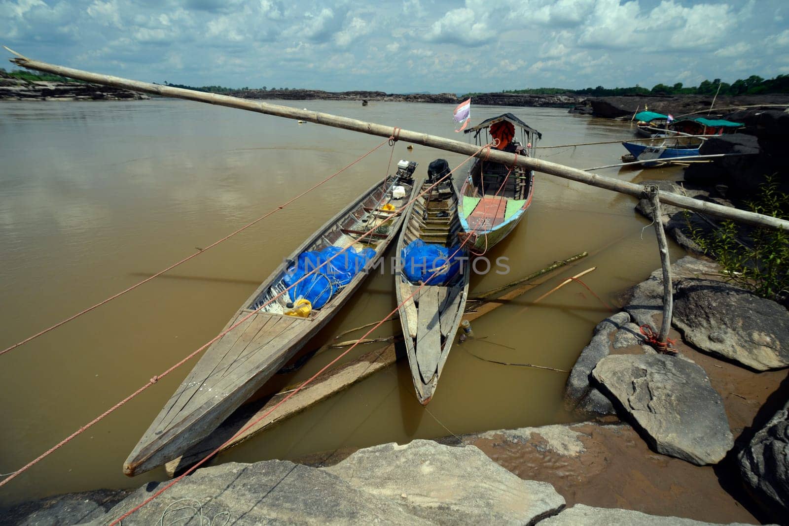 The stone landscape in the Mekong River of the Natural Park Sam Phan Bok near Lakhon Pheng on the Mekong River in the province of Amnat Charoen northwest of Ubon Ratchathani in northeastern Thailand in South East Asia.