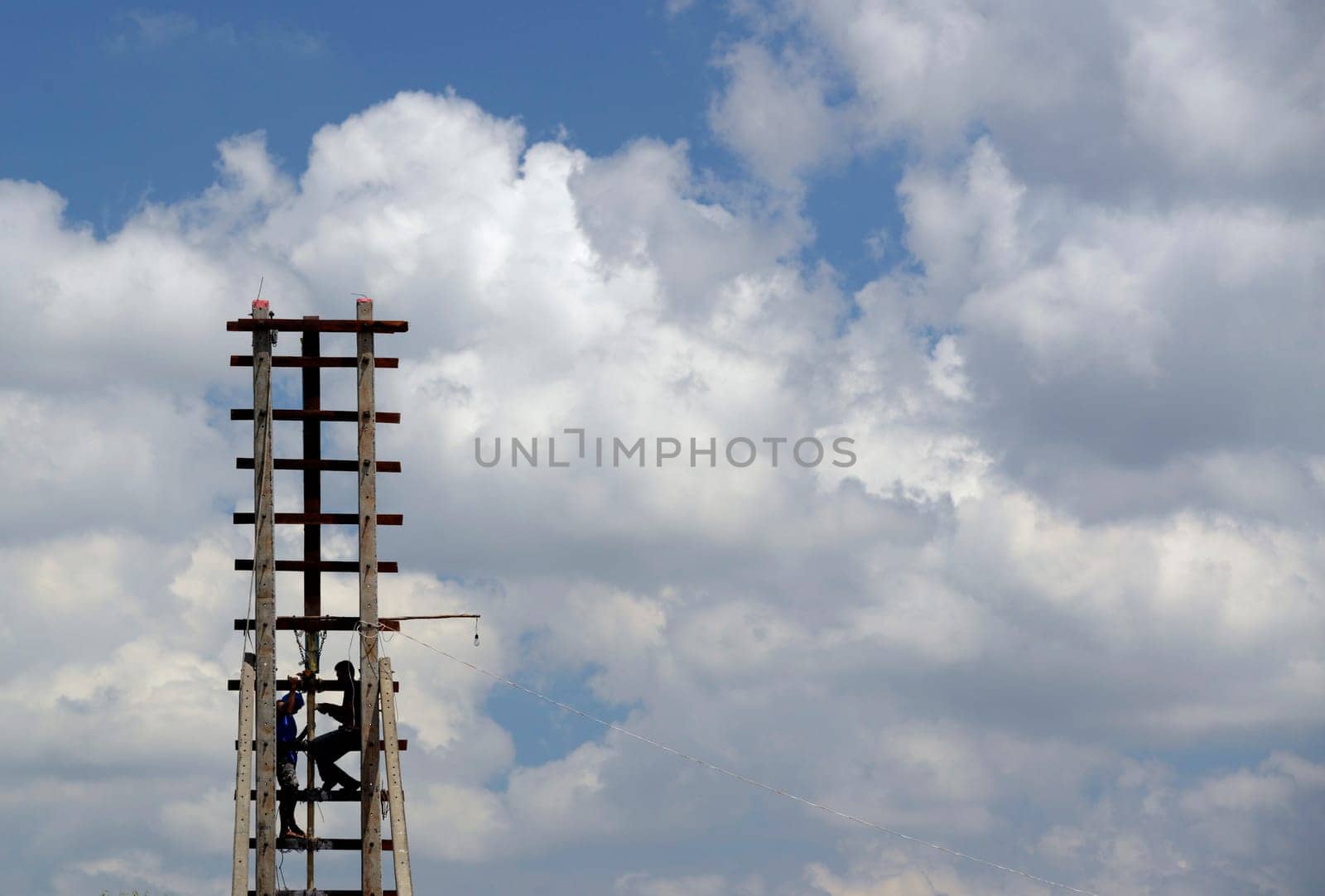 A Racket launch pad at the traditional rocket festival or Bun Bang Fai or Rocket Festival in Ban Si Than in Amnat Charoen province northwest of Ubon Ratchathani in northeastern Thailand in South East Asia.