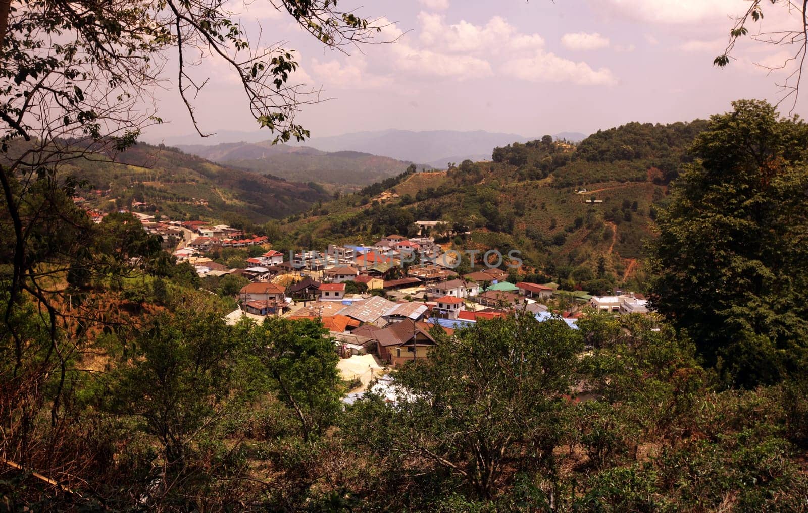 The center of the old mountain village Of Mae Salong in the hilly landscape of Chiang Rai in Chiang Rai Province in northern Thailand in South East Asia.