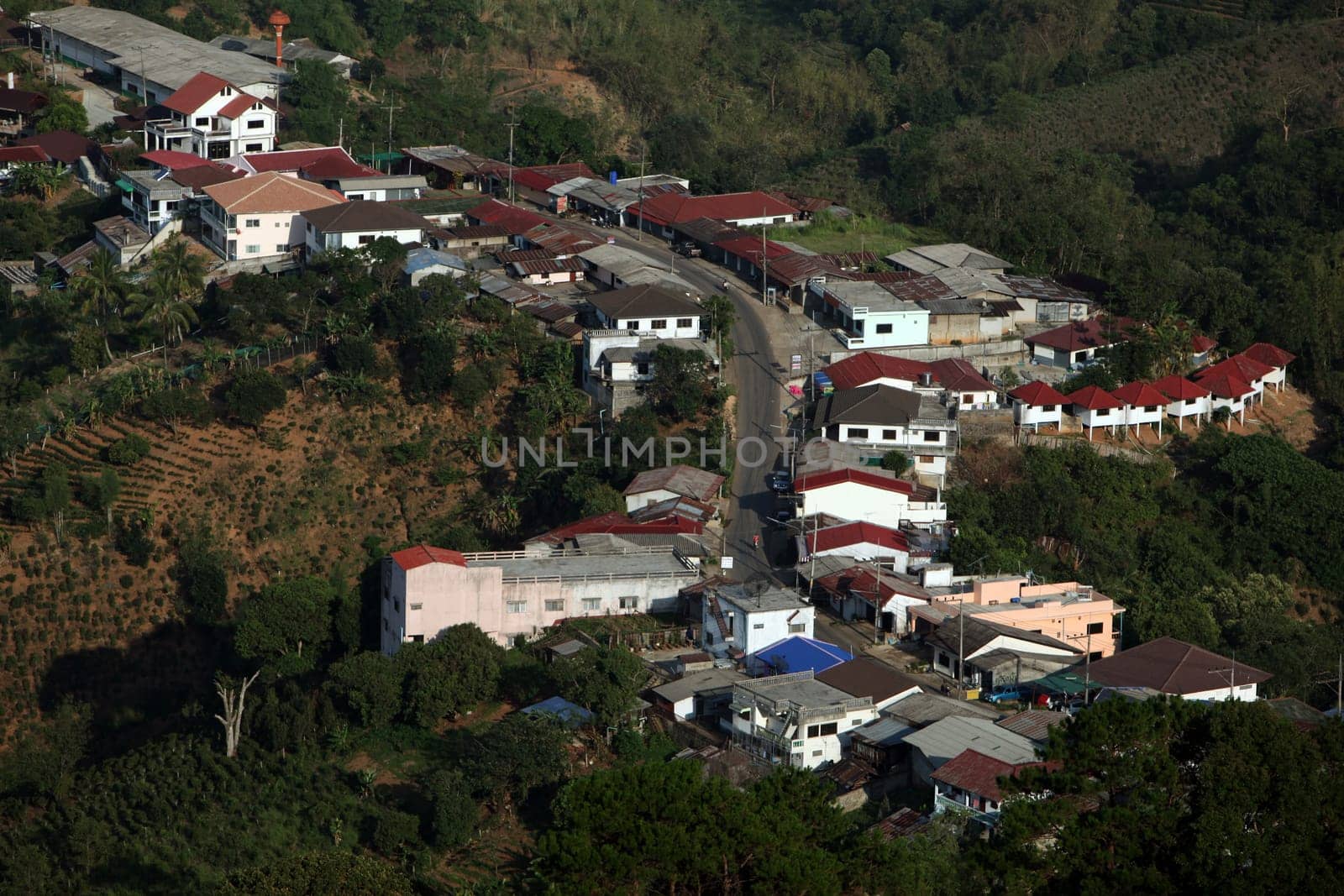 The center of the old mountain village Of Mae Salong in the hilly landscape of Chiang Rai in Chiang Rai Province in northern Thailand in South East Asia.