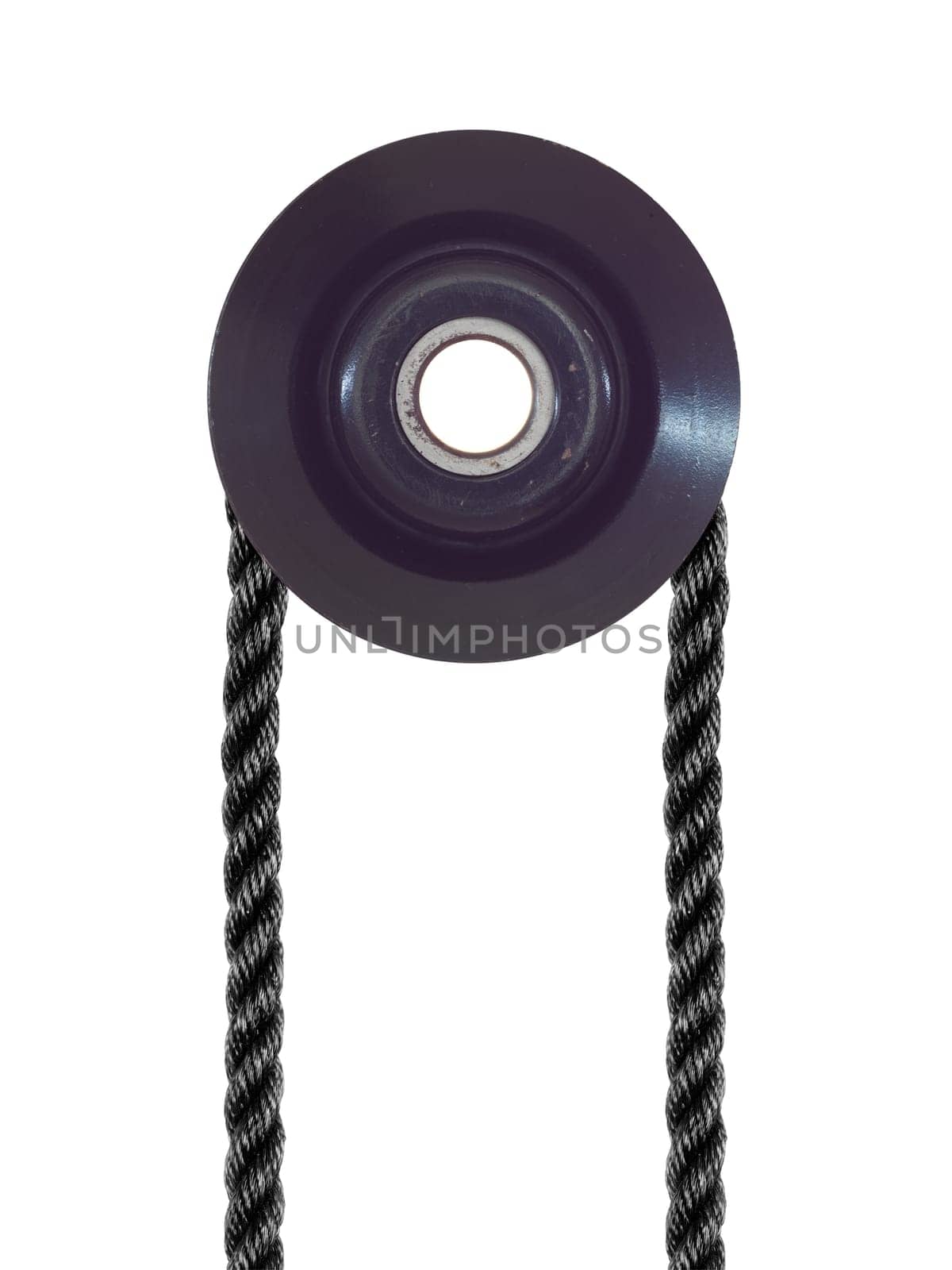 A pulley wheel isolated on a plain background