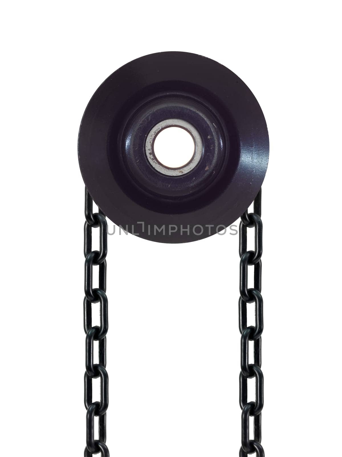 A pulley wheel isolated on a plain background