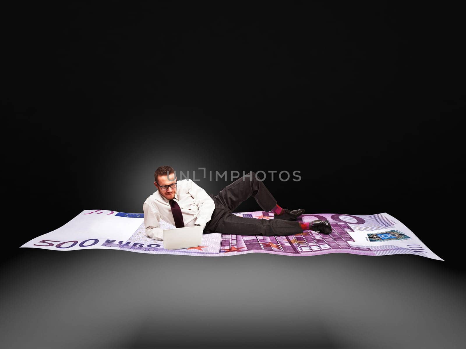 businessman on euro money flying carpet