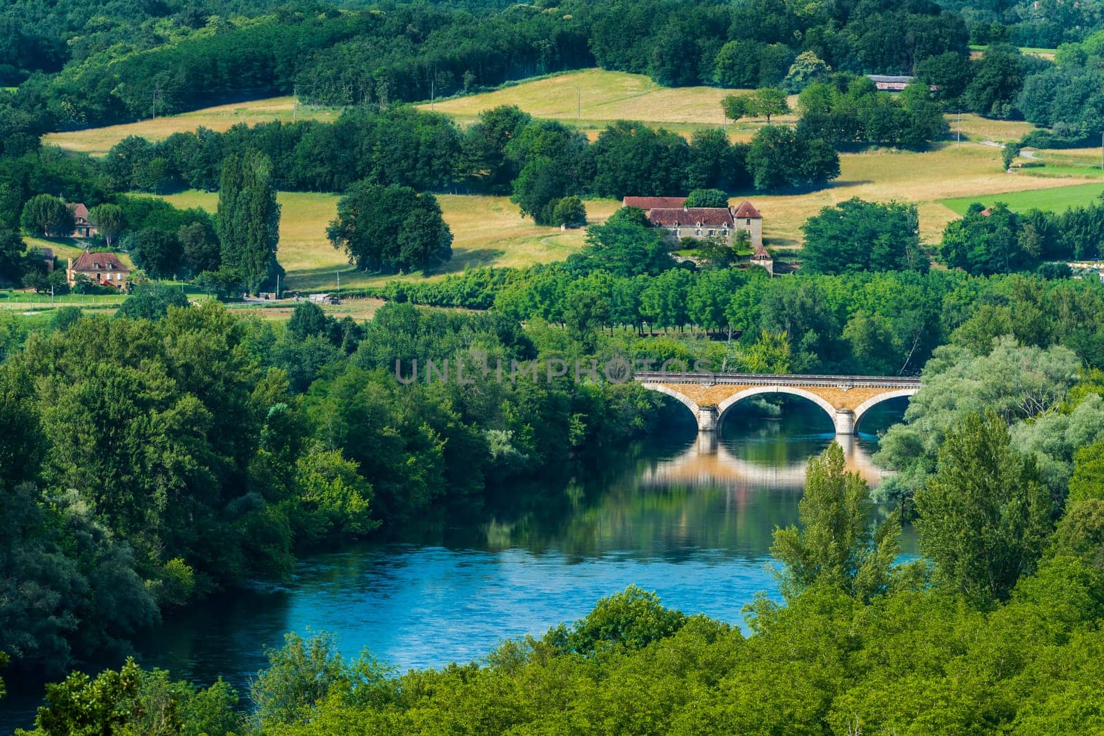 medieval bridge over the dordogne river perigord france