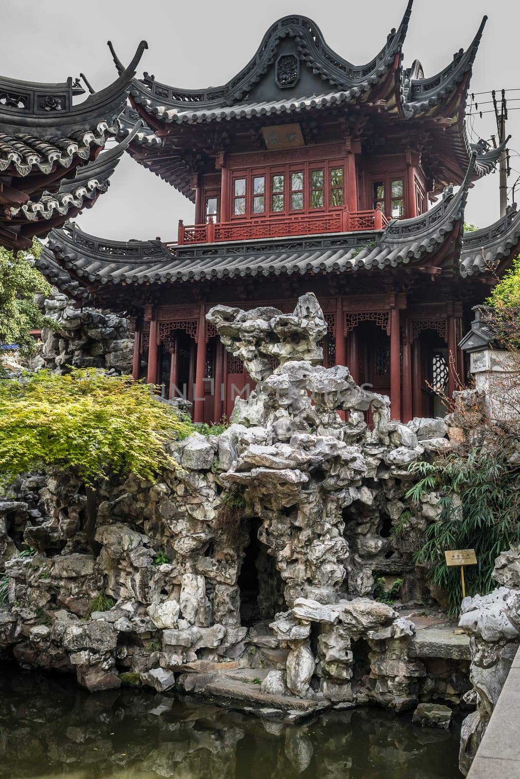 detail of the historic Yuyuan Garden created in the year 1559 by Pan Yunduan in shanghai china