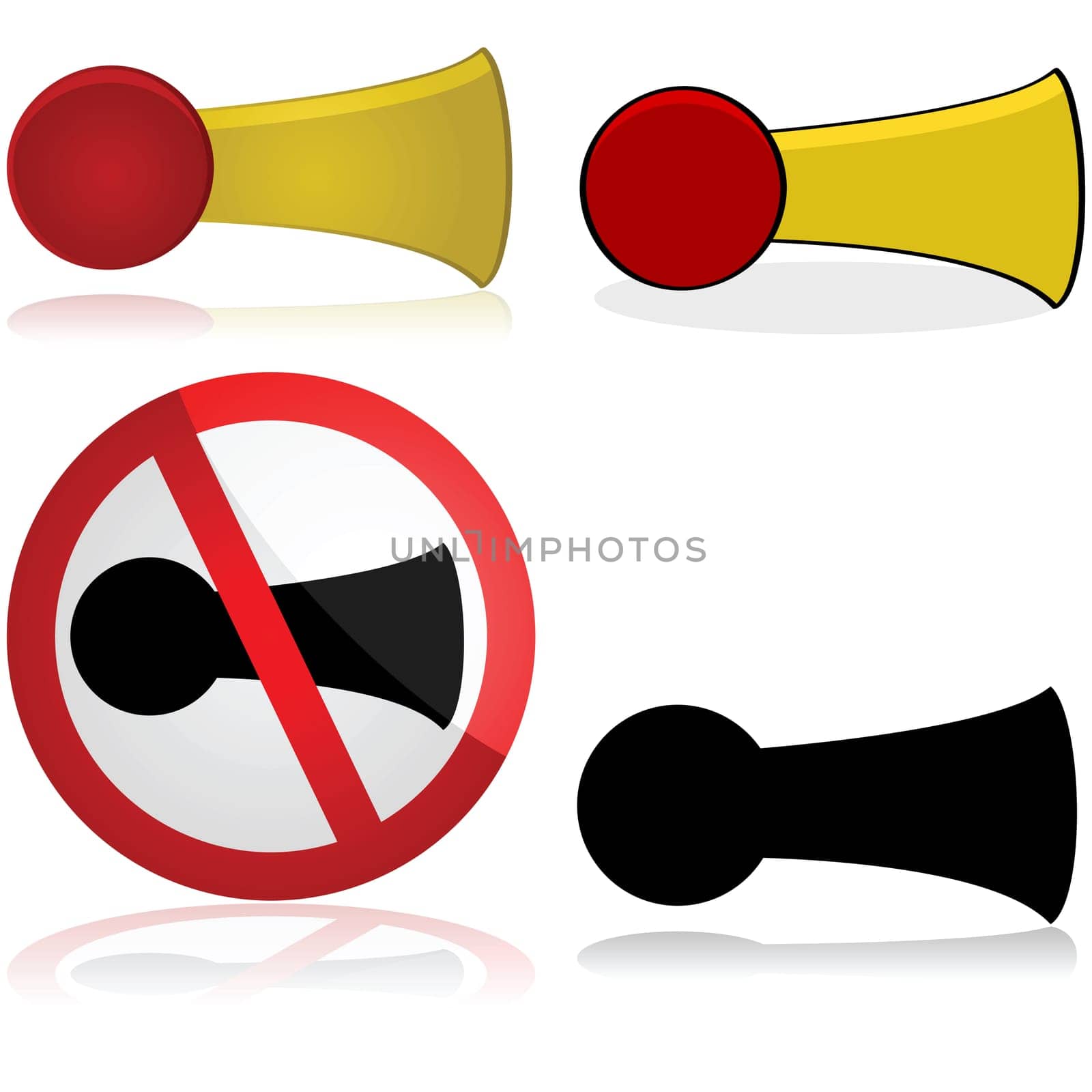 Icon set showing a horn and a sign for no honking