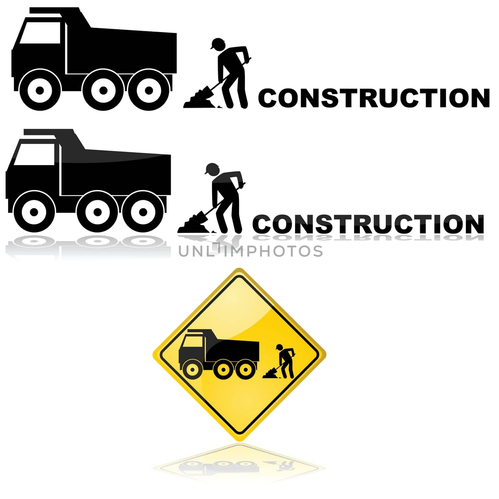 Construction icon showing a truck and a worker behind it