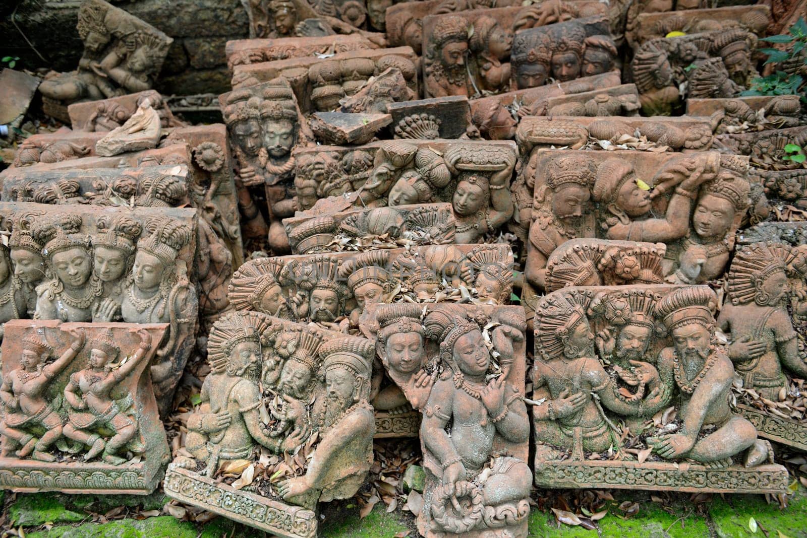 Traditional figures are available for sale in the garden of Ban Phor Linag Meun's Terracota Art at Terracota Garden in Chiang Mai in northern Thailand in South East Asia.