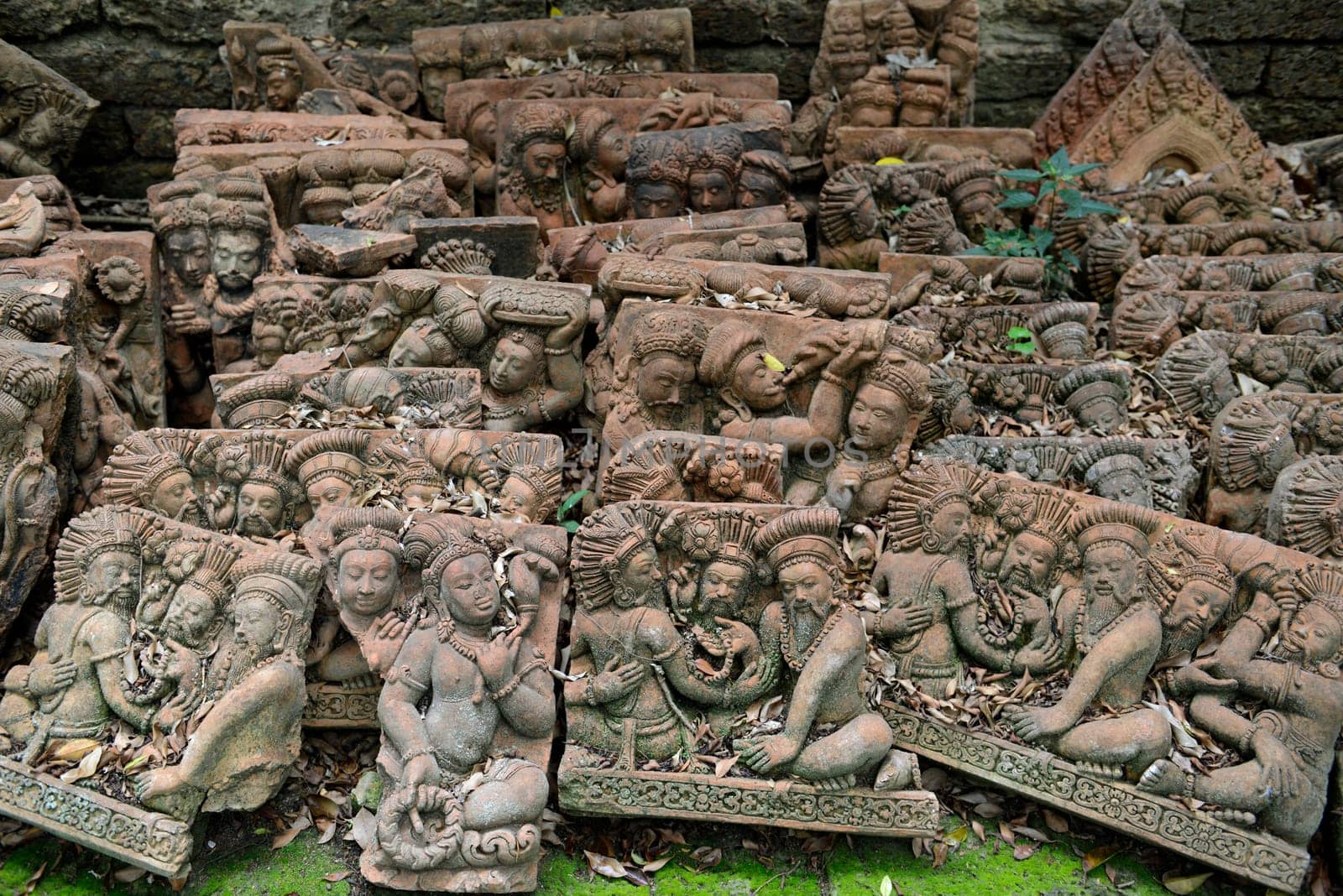 Traditional figures are available for sale in the garden of Ban Phor Linag Meun's Terracota Art at Terracota Garden in Chiang Mai in northern Thailand in South East Asia.