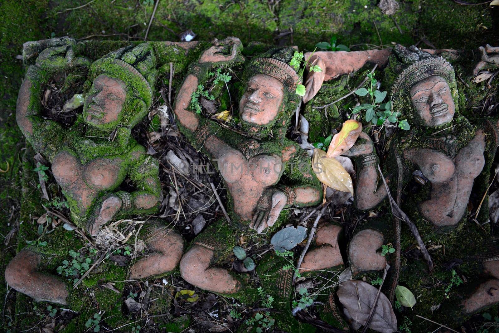 Traditional figures are available for sale in the garden of Ban Phor Linag Meun's Terracota Art at Terracota Garden in Chiang Mai in northern Thailand in South East Asia.
