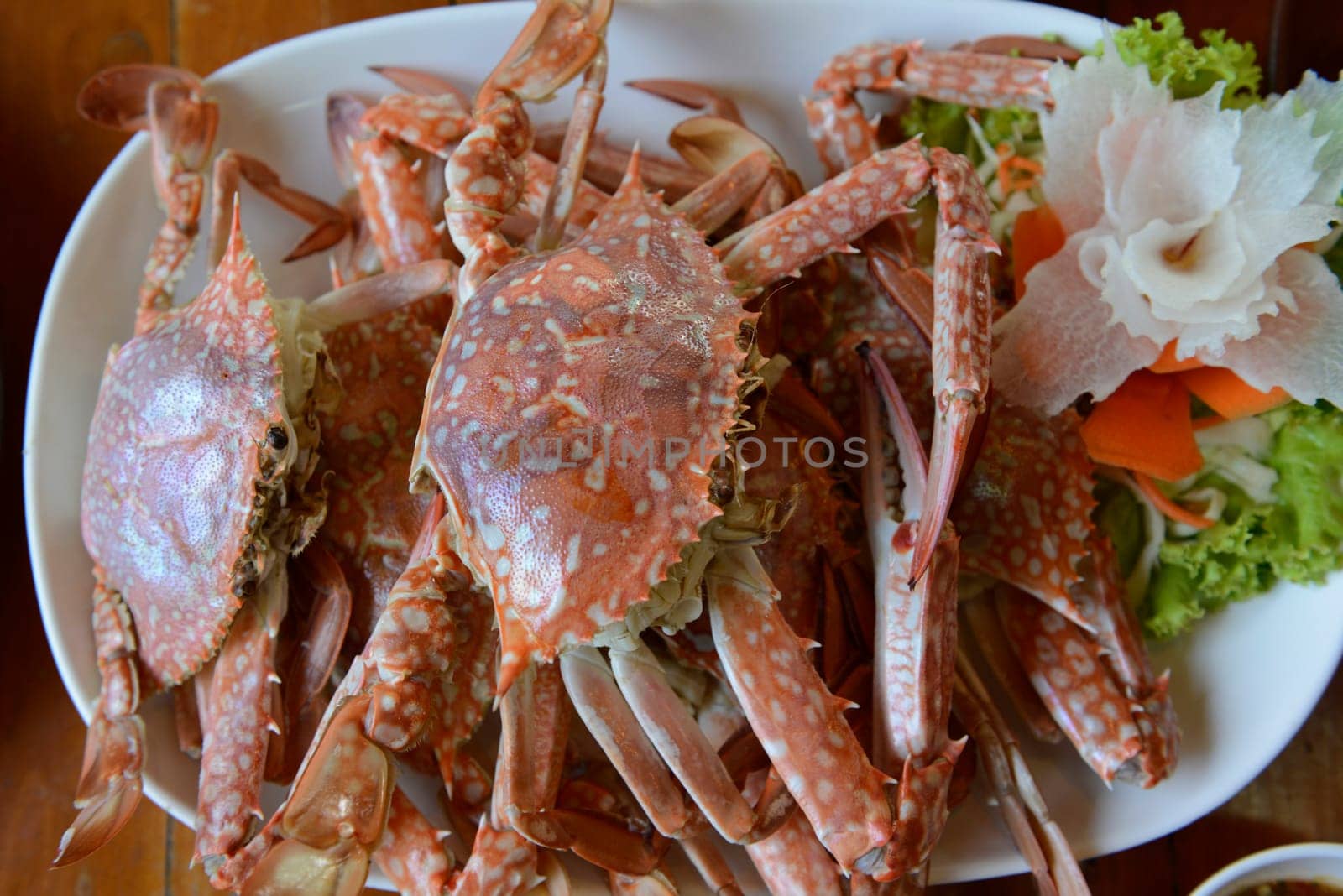 Crab at a seafood restaurant in the capital Phuket Town on the island of Phuket in the south of Thailand in South East Asia.