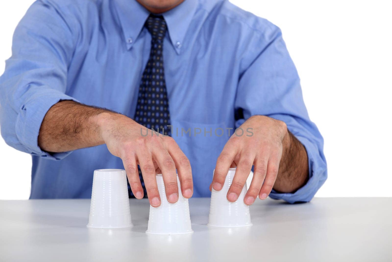 Man moving three vessels