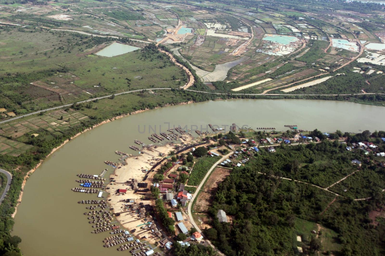 The landscape around The province of Ubon Rachathani in isan on the approach from Chiang mai to Ubon in northeastern Thailand.