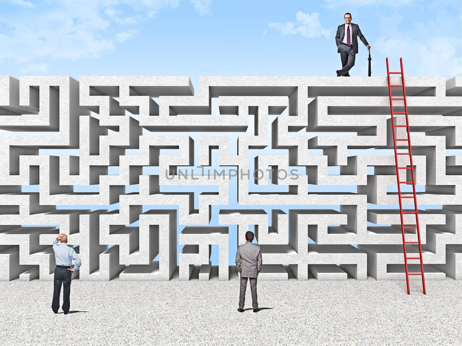 business people and maze wall
