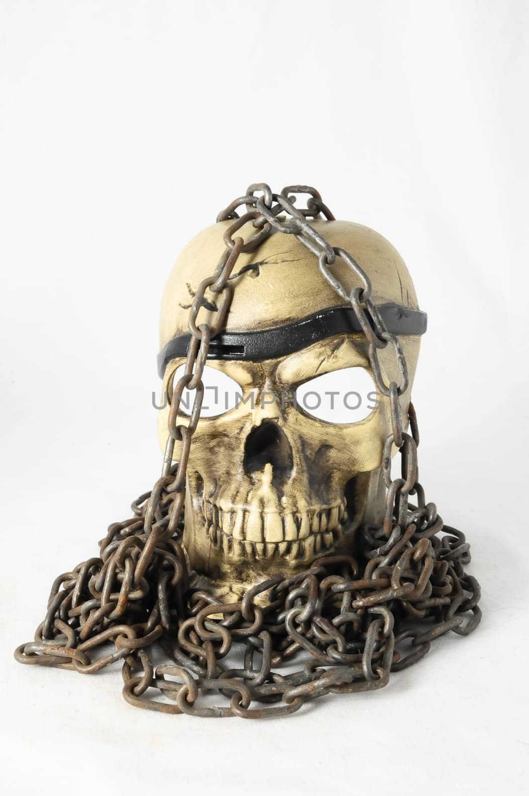 Skull and old Chains on a White Background