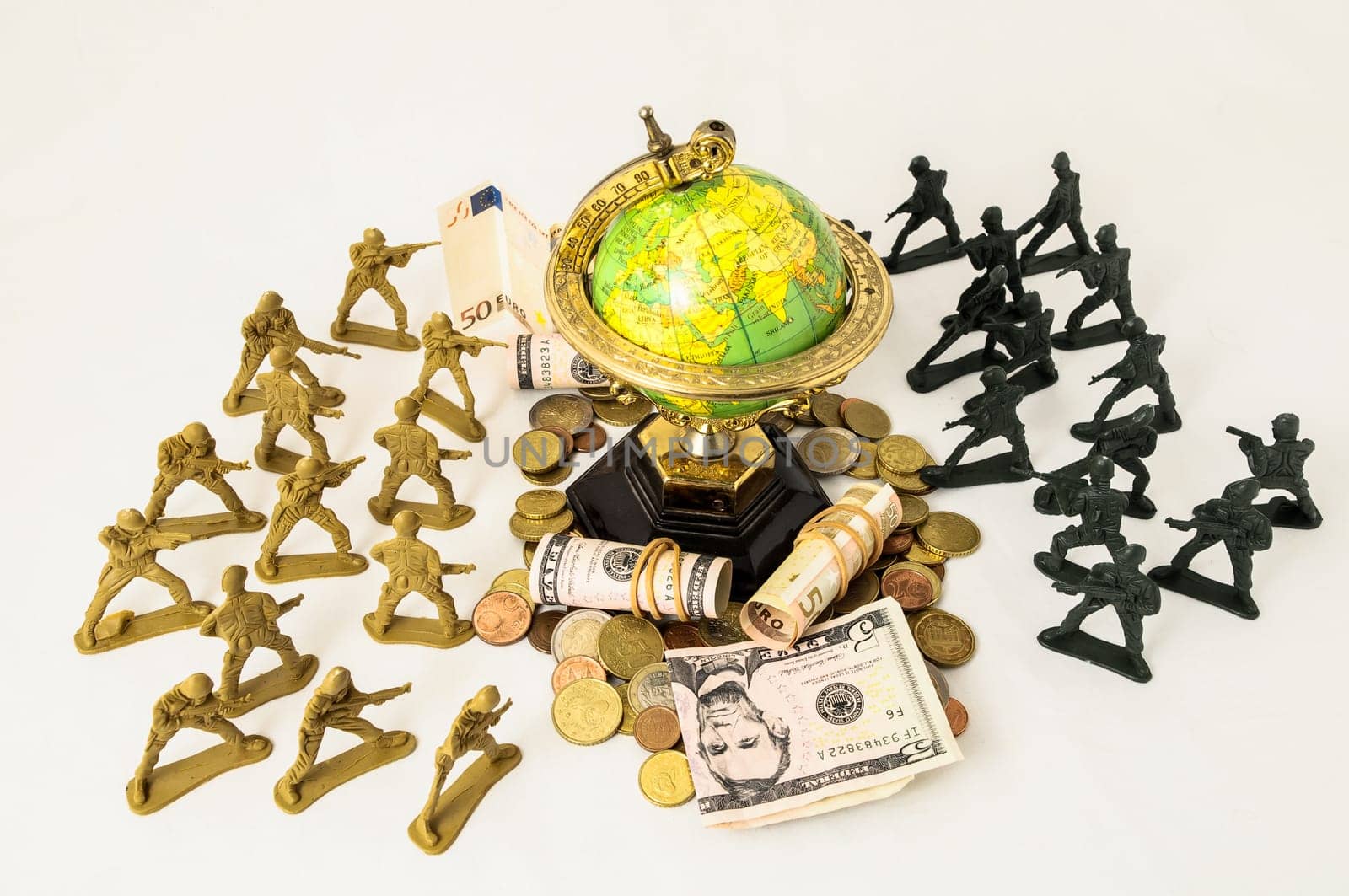 Plastic Lead Soldiers Representing War on a White Background