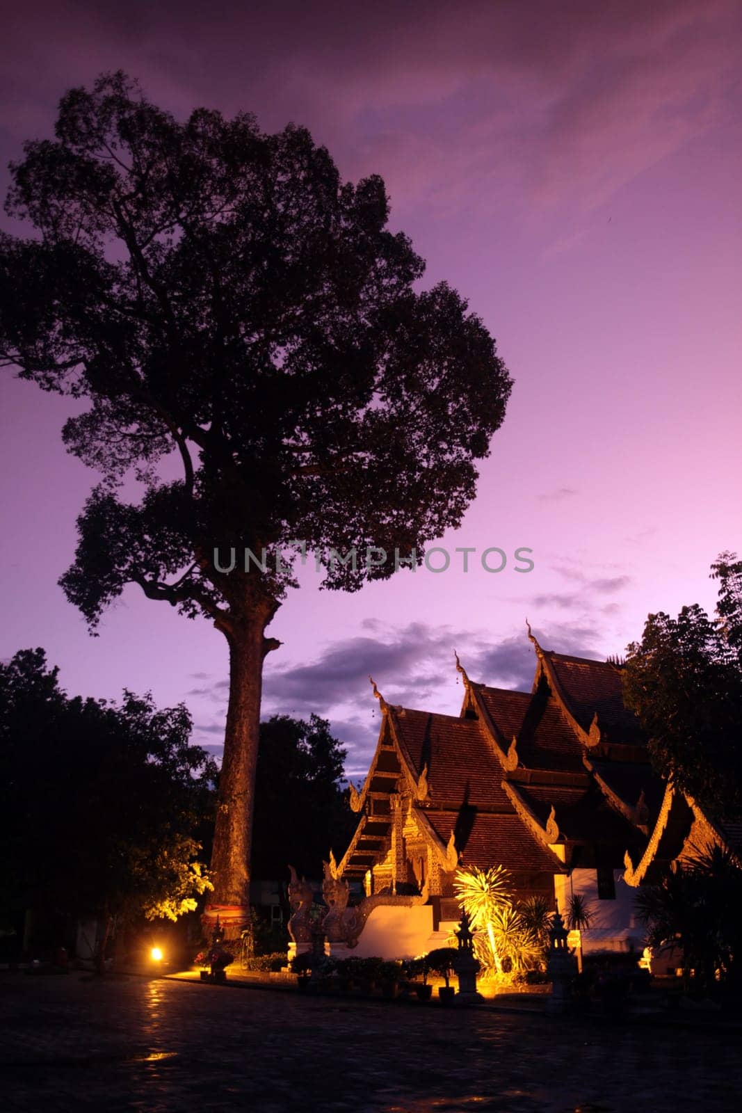 The architecture of Wat Chedi Luang Temple in Chiang Mai in northern Thailand.