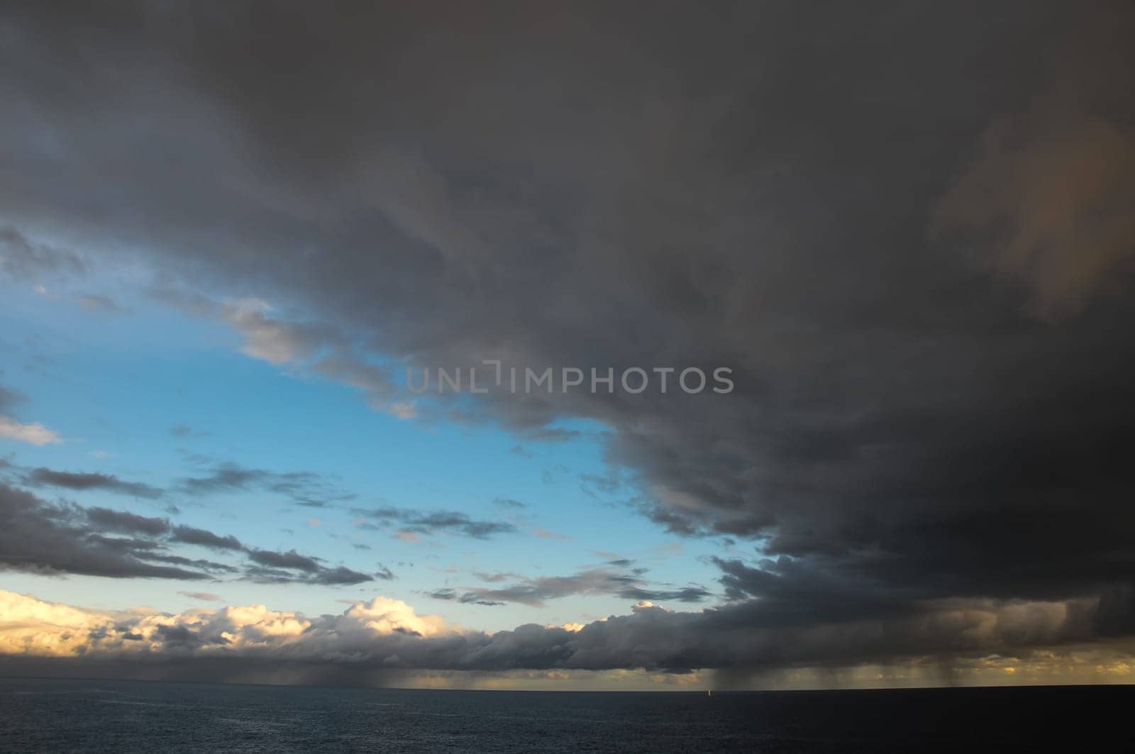 Stormy Dark Clouds over the Atlantic Ocean Water
