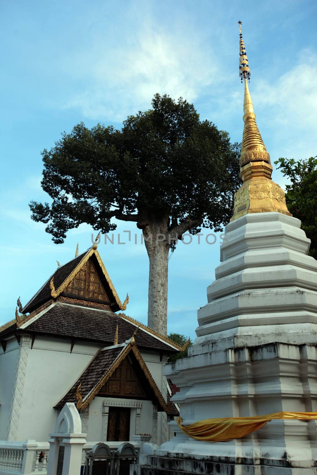 The architecture of Wat Chedi Luang Temple in Chiang Mai in northern Thailand.