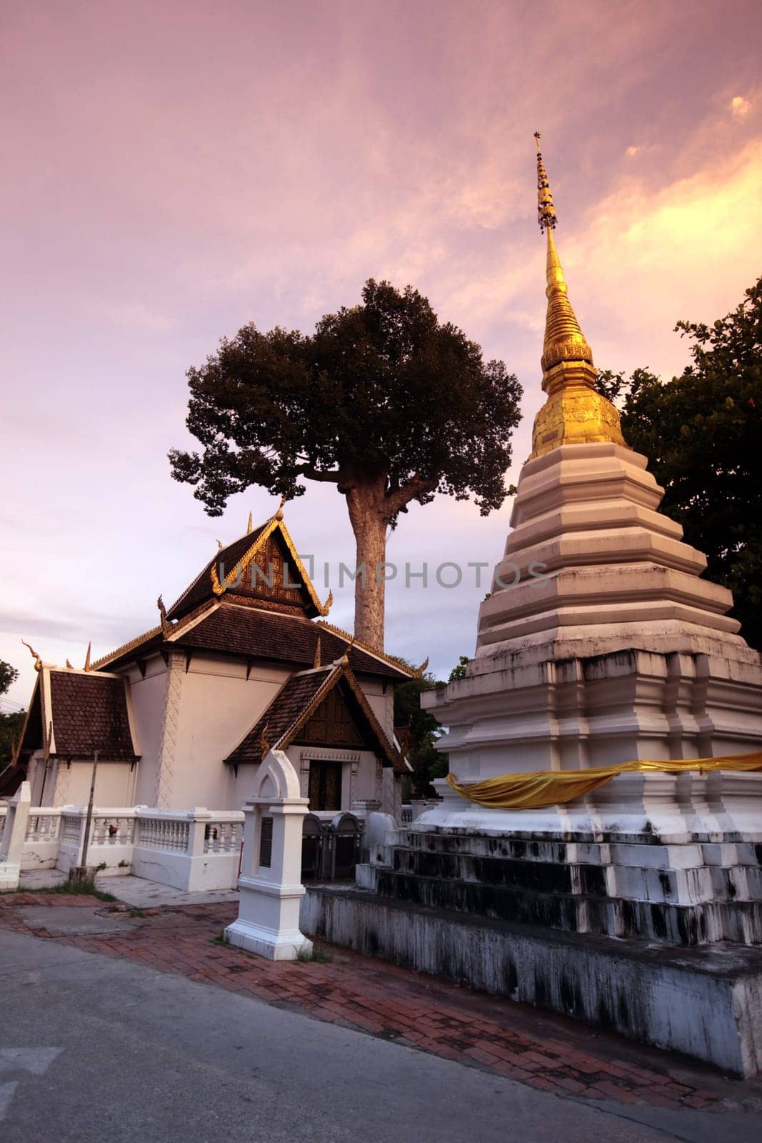 The architecture of Wat Chedi Luang Temple in Chiang Mai in northern Thailand.