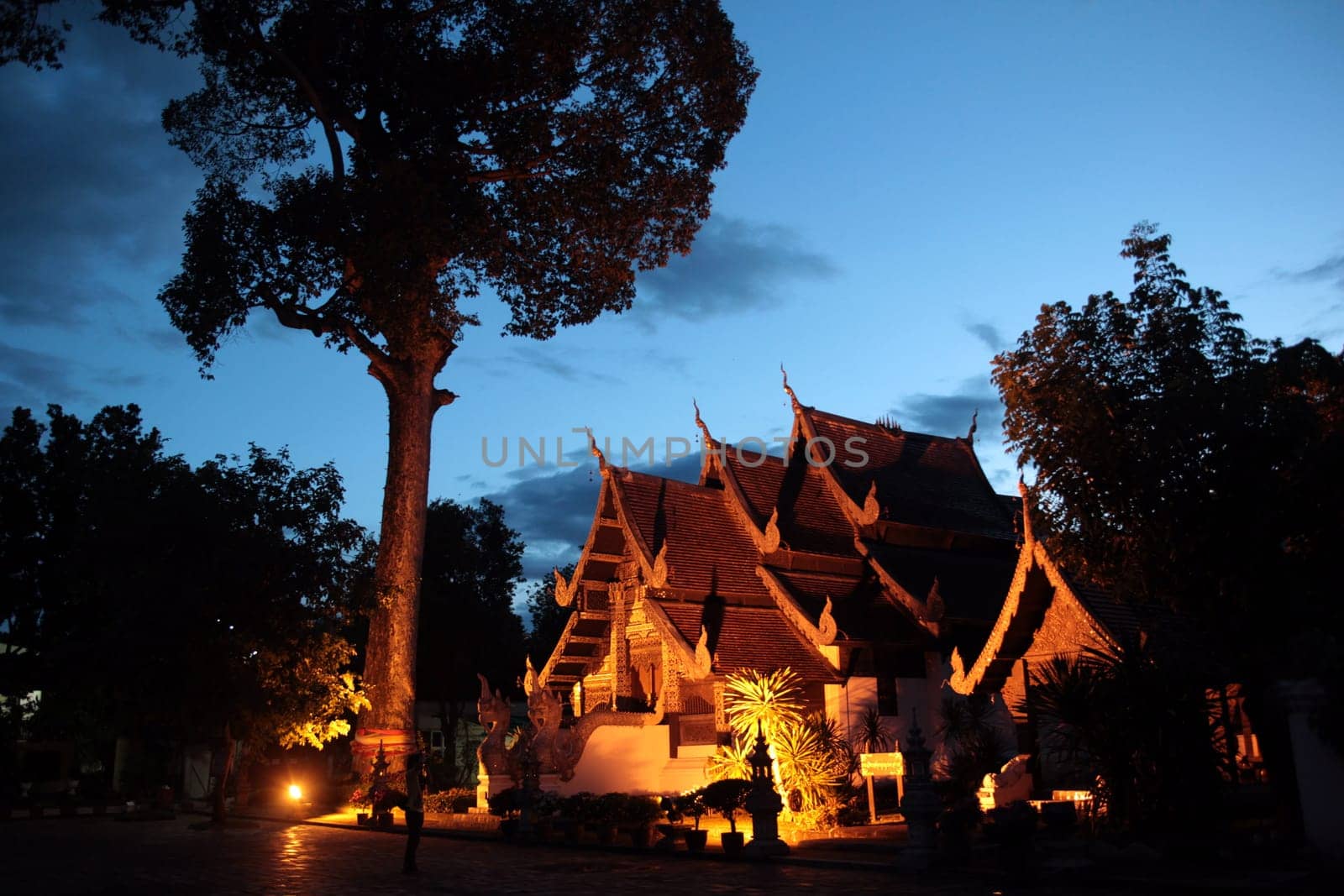 The architecture of Wat Chedi Luang Temple in Chiang Mai in northern Thailand.