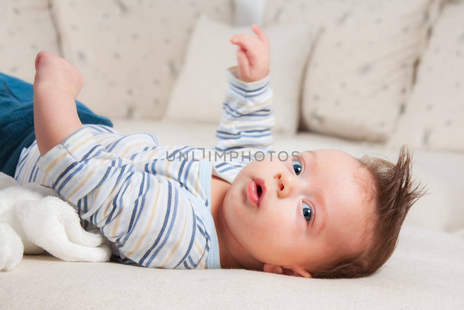 3 months old baby boy portrait at home.