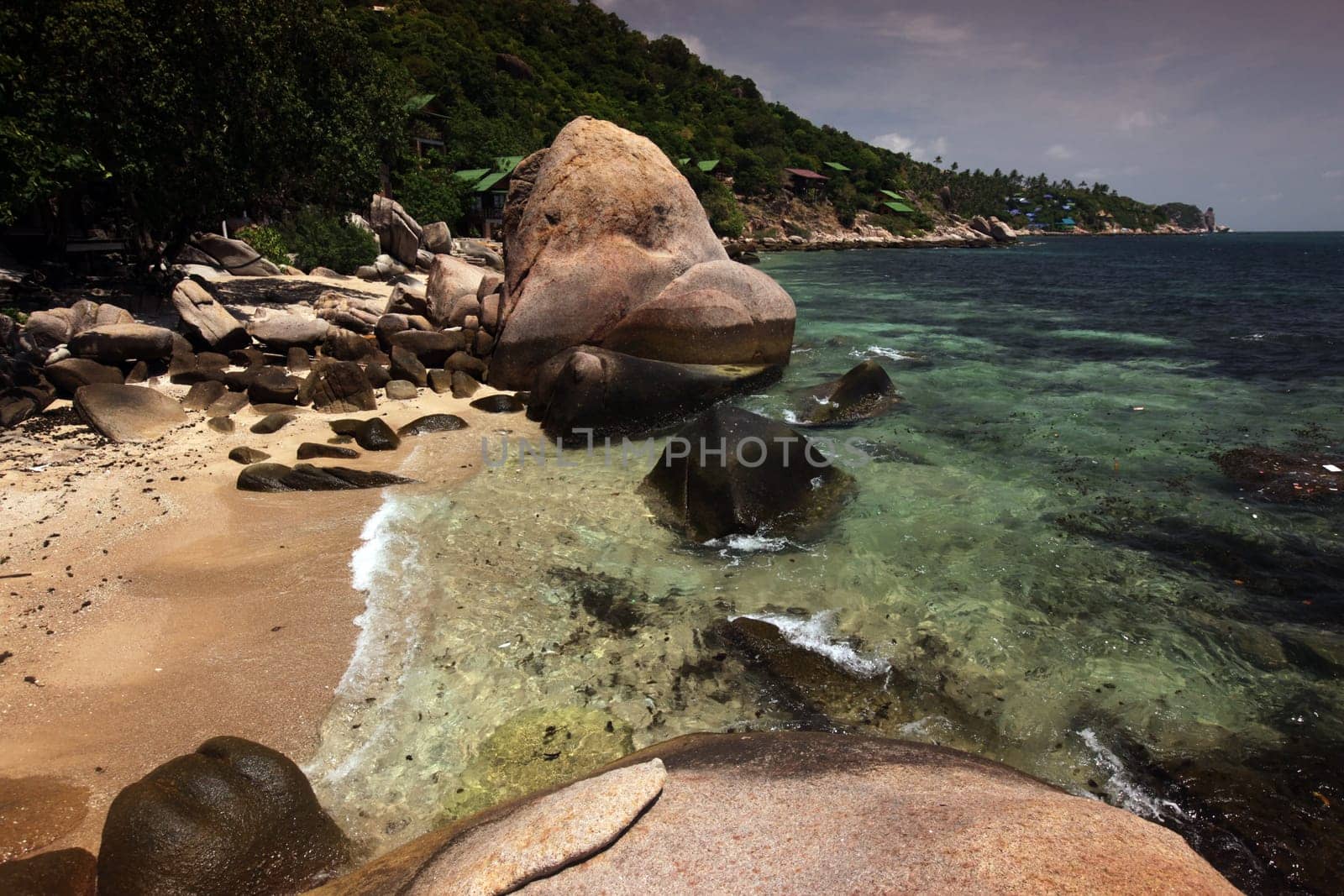 The beach of Cape Je Ta Gang Beach on the island of Ko Tao in the Gulf of Thailand in the south western of Thailand in South East Asia.