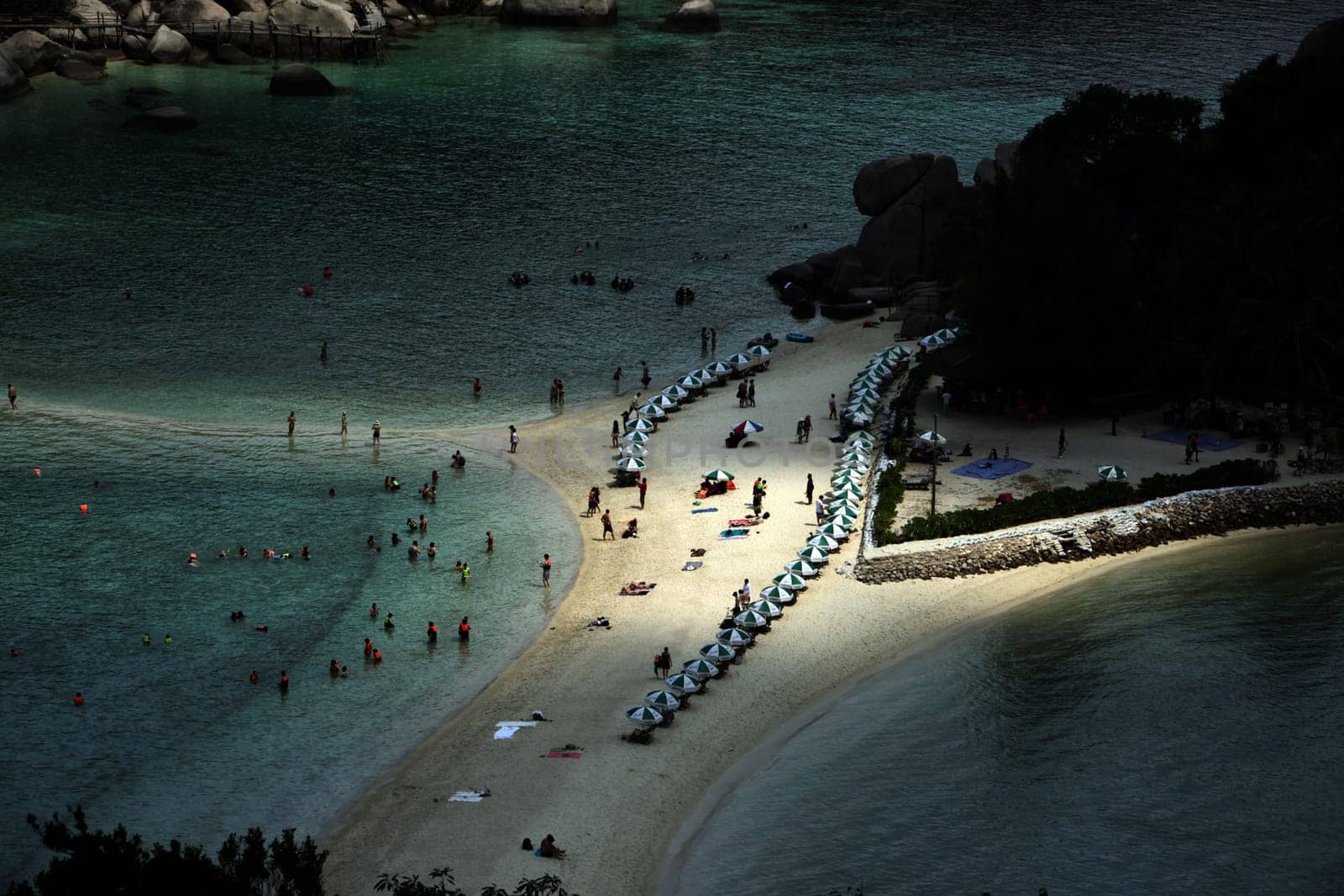 The beach and island landscape on the island of Koh Naang Yuan next to the island of Ko Tao in the Gulf of Thailand in the south western of Thailand in South East Asia.