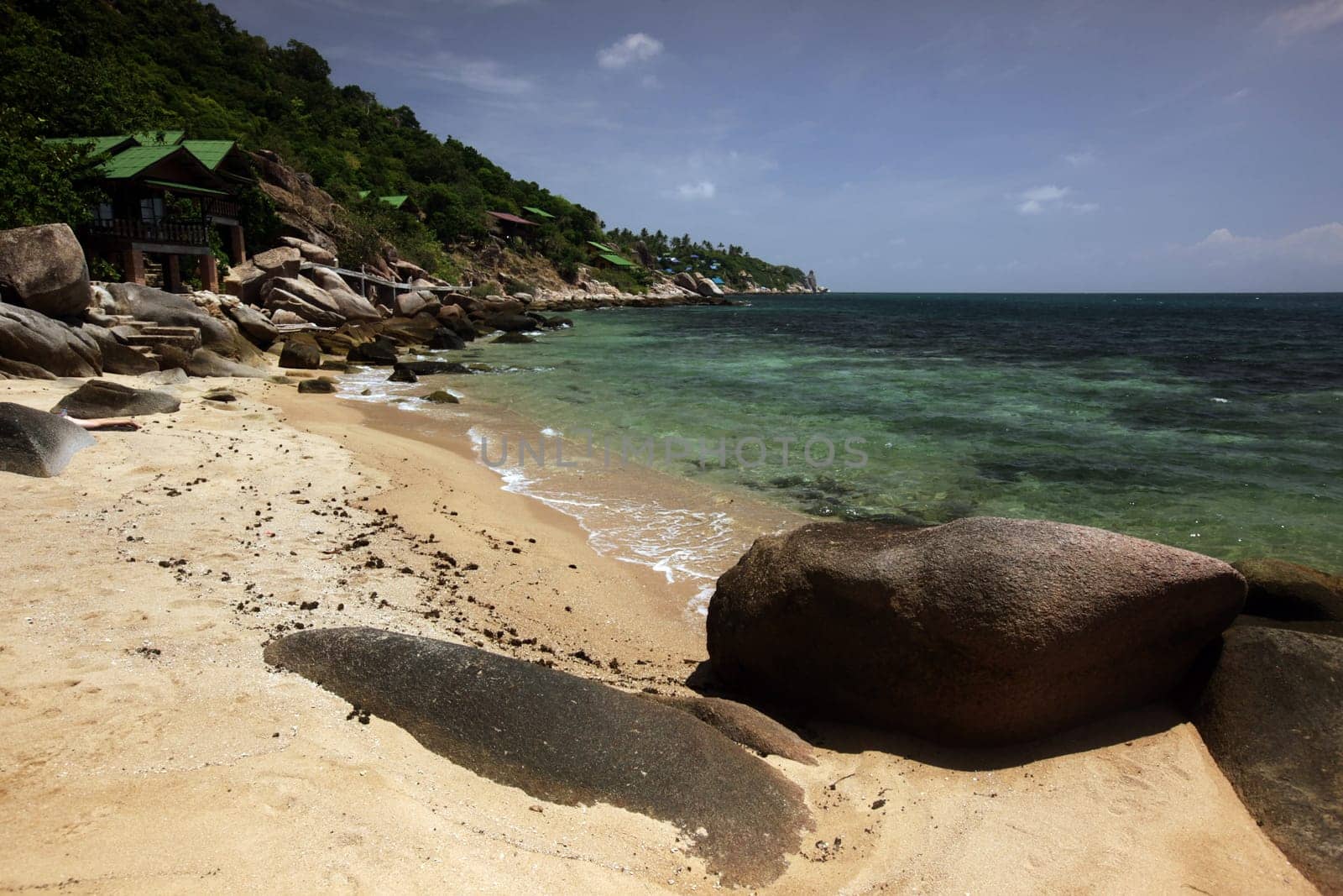 The beach of Cape Je Ta Gang Beach on the island of Ko Tao in the Gulf of Thailand in the south western of Thailand in South East Asia.