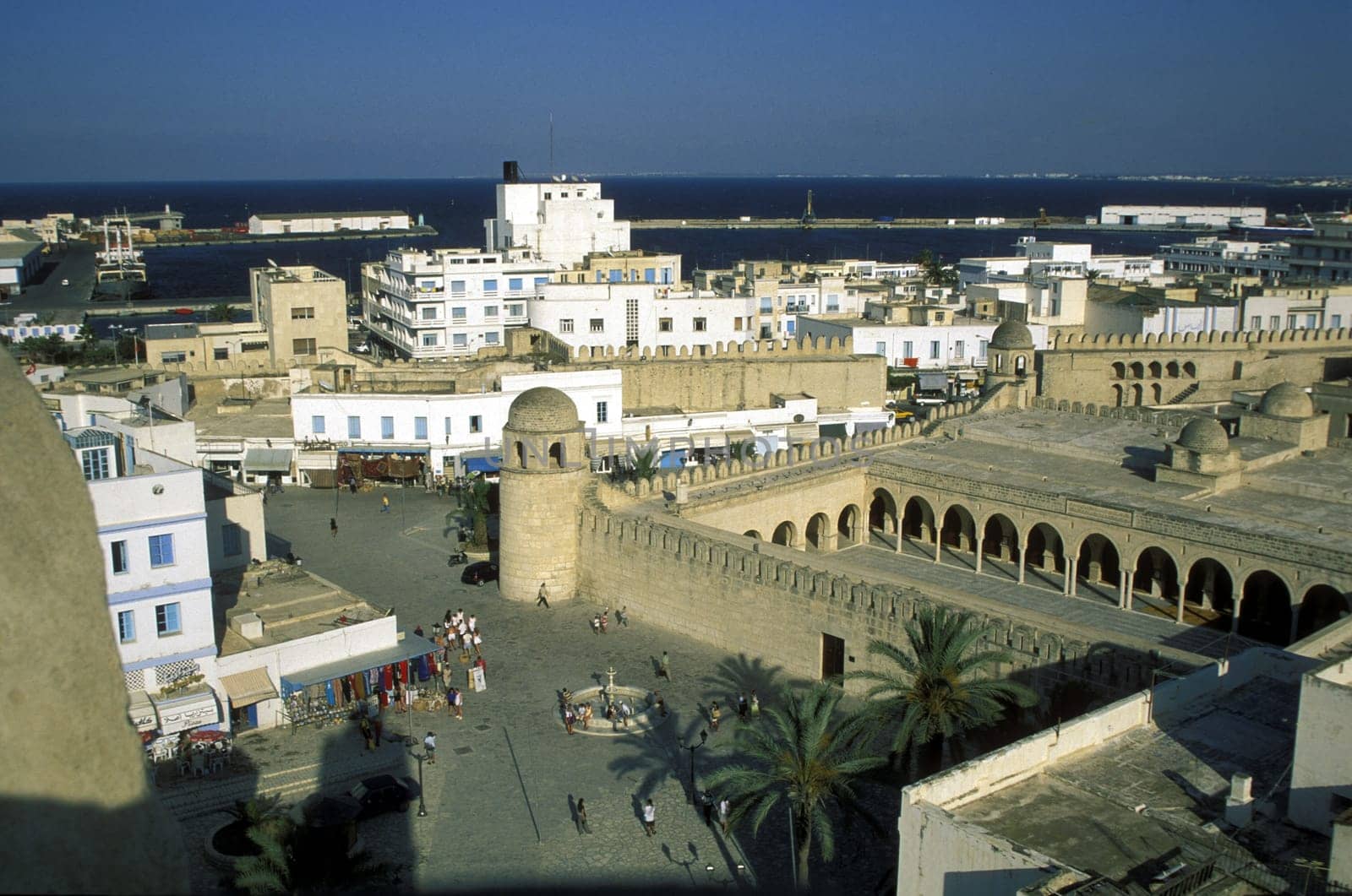 The Great Mosque with the Wall in the Old Town or Medina of Sousse on the Mediterranean Sea in Tunisia in North Africa.