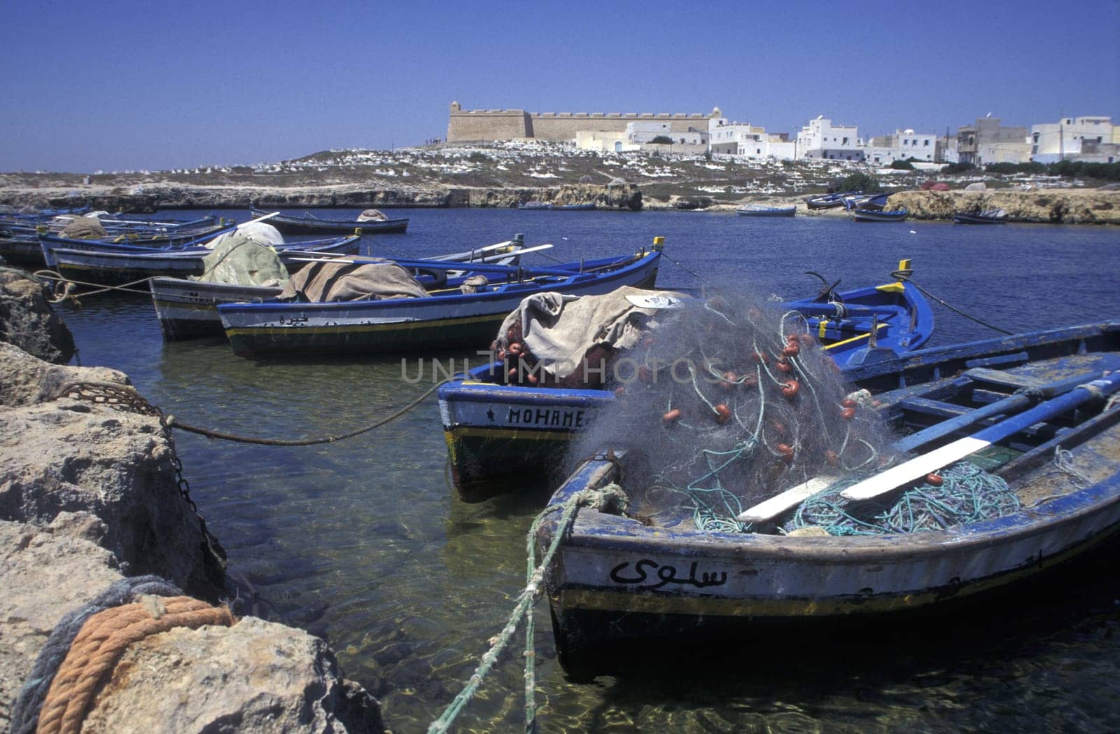 Africa,Tunisia,Mahdia The fishing port with Borj el Kebir Castle in the coastal town of Mahdia in Central Tunisia. (URS FLUEELER)