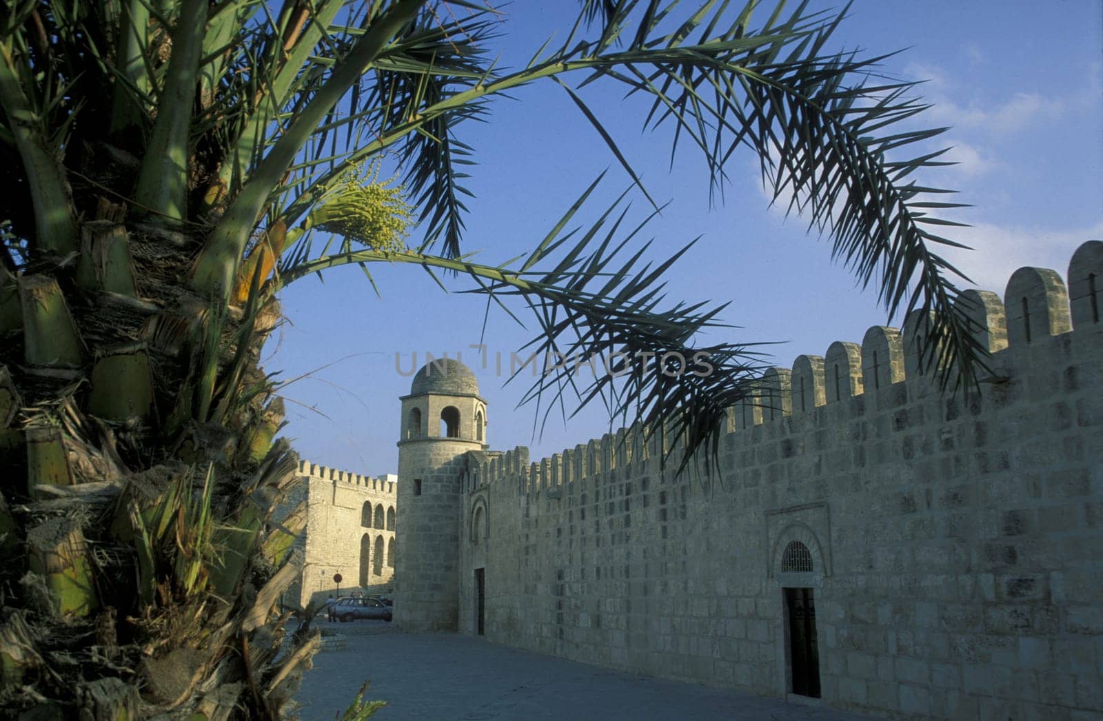 The Great Mosque with the Wall in the Old Town or Medina of Sousse on the Mediterranean Sea in Tunisia in North Africa.