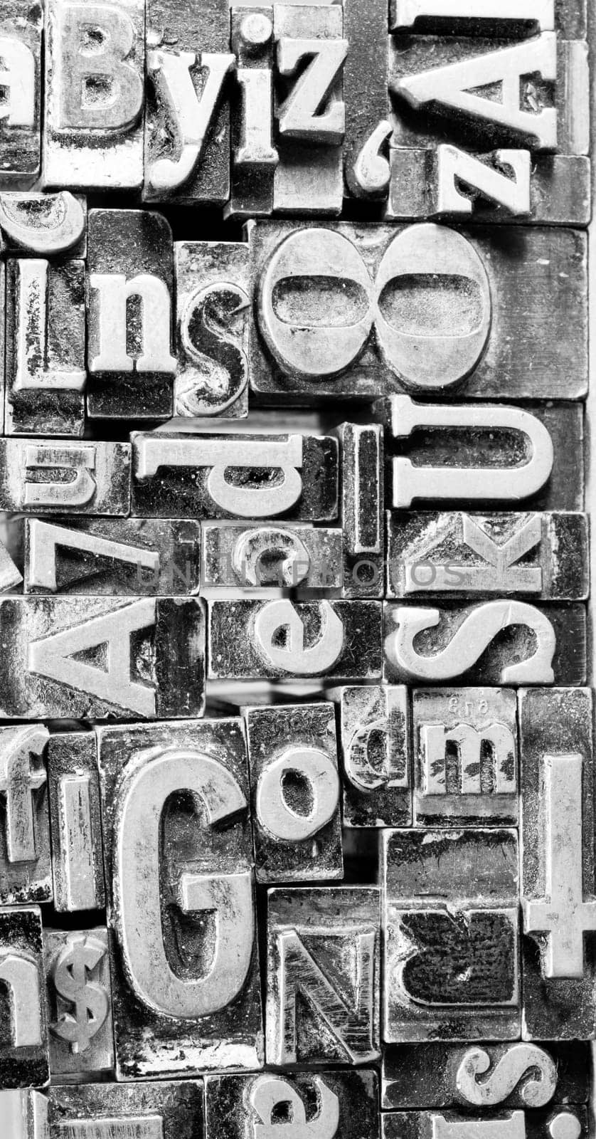 Old metal blank printing press typeset all stacked up