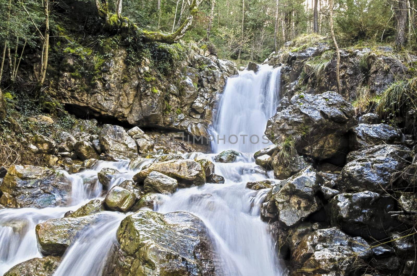 Very beautiful waterfall in the Navarra's mountain in Spain.