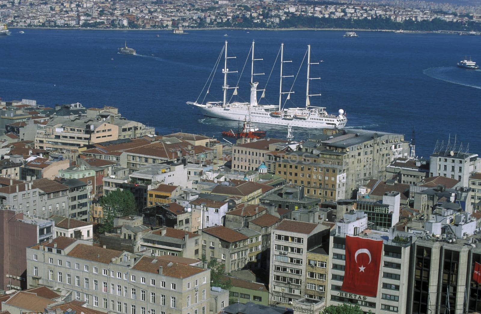 The skyline of Galatasaray on the Bosphorus in Istanbul in the Tuerkey.