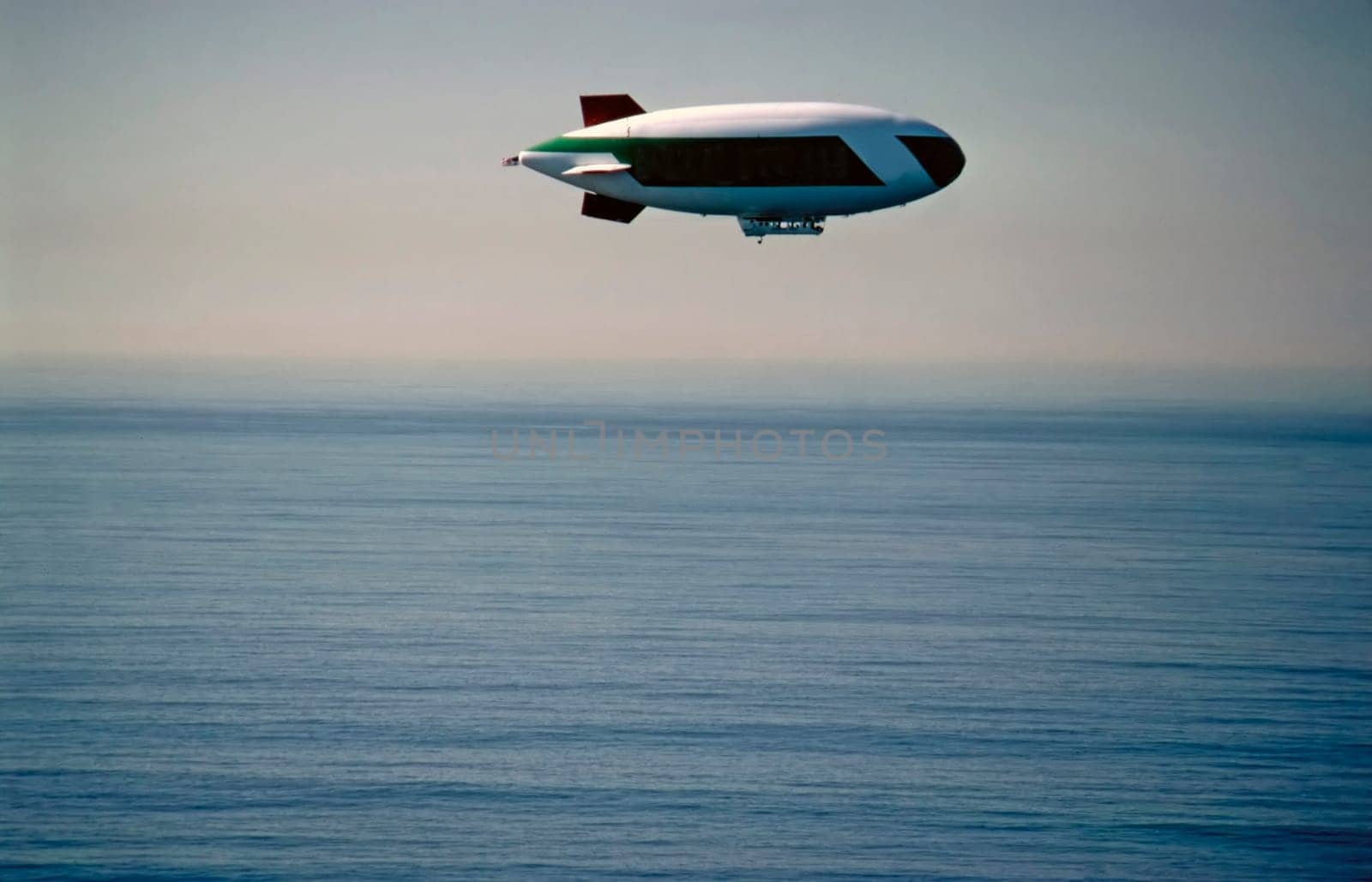 Airship flying over Pacific Ocean in California