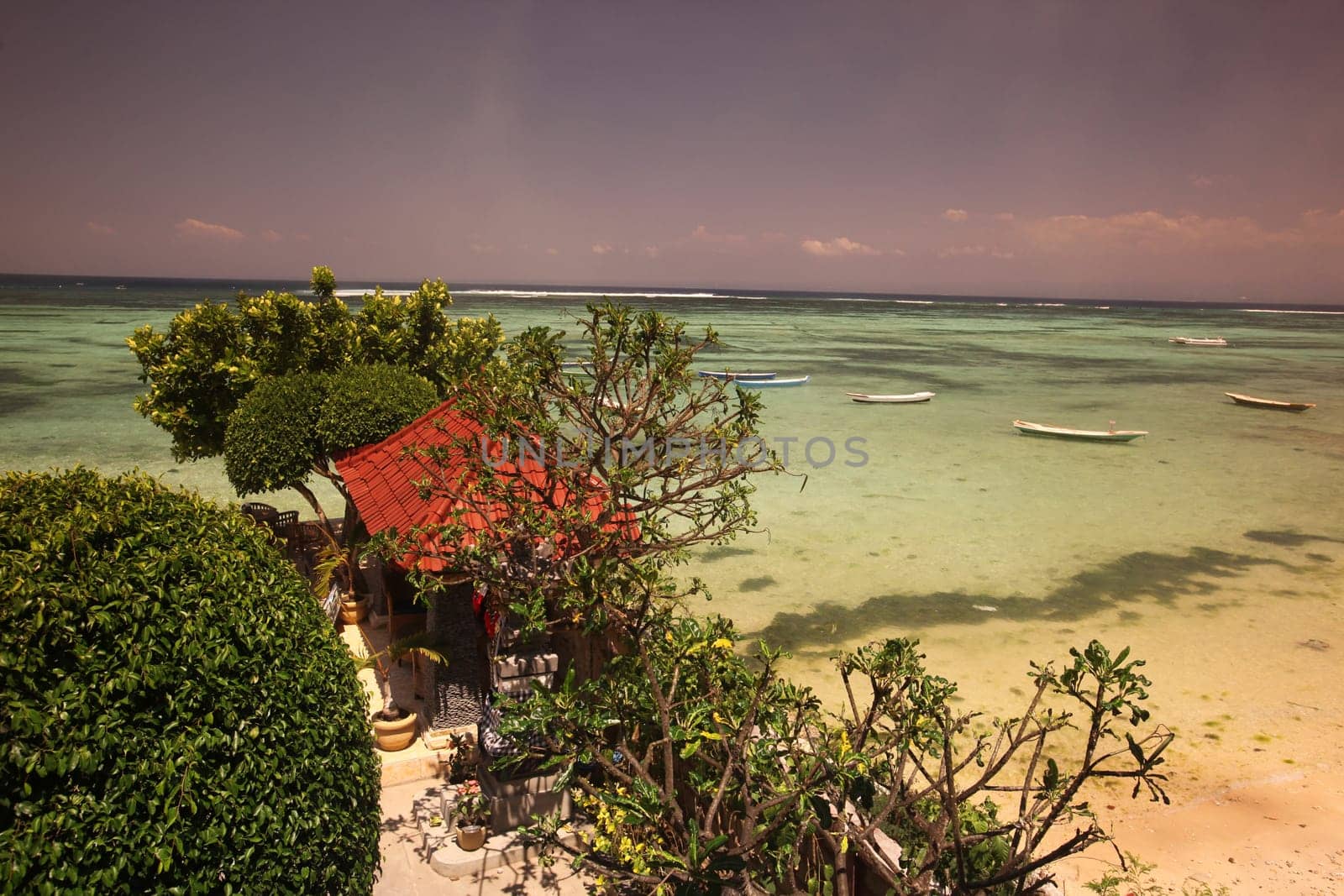 A beach in Jungutbatu Beach in the west of the small island of Nusa Lembongan in the eastern island of Bali in Indonesia in South East Asia.