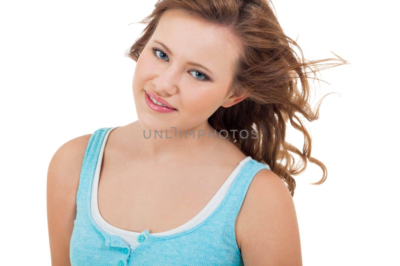laughing young happy girl girl with curly hair teen isolated portrait